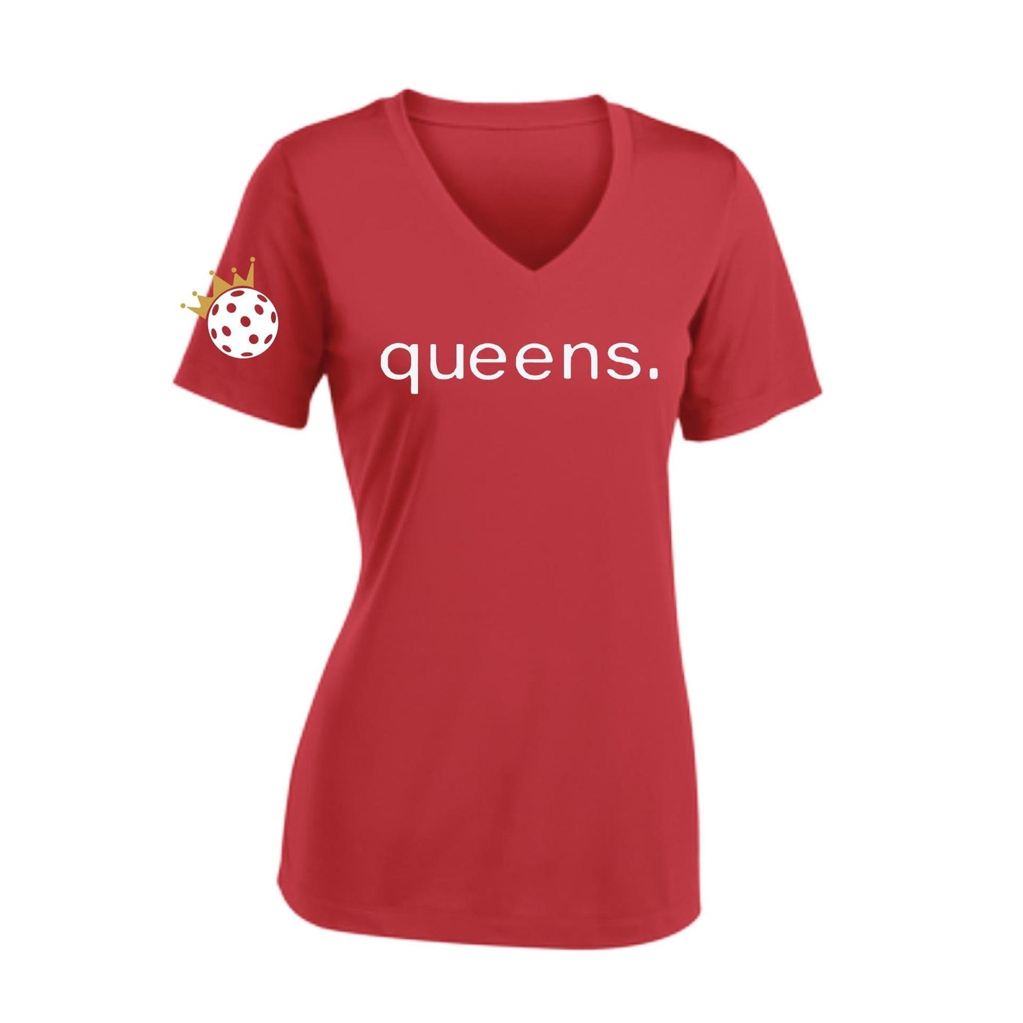 Pickleball Queens and Crown | Women's Short Sleeve V-Neck Pickleball Performance T-Shirts | 100% Polyester