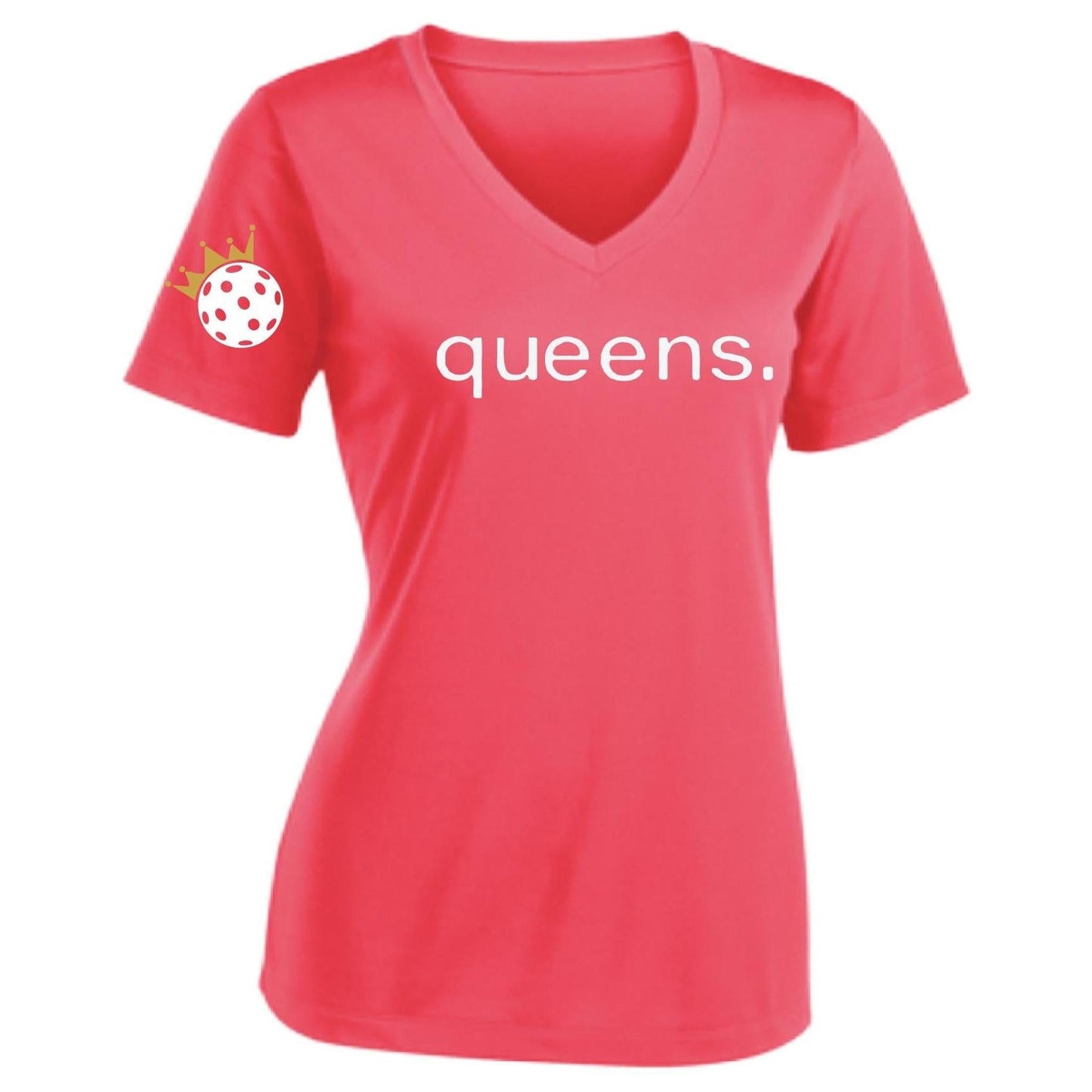 Pickleball Queens and Crown | Women's Short Sleeve V-Neck Pickleball Performance T-Shirts | 100% Polyester