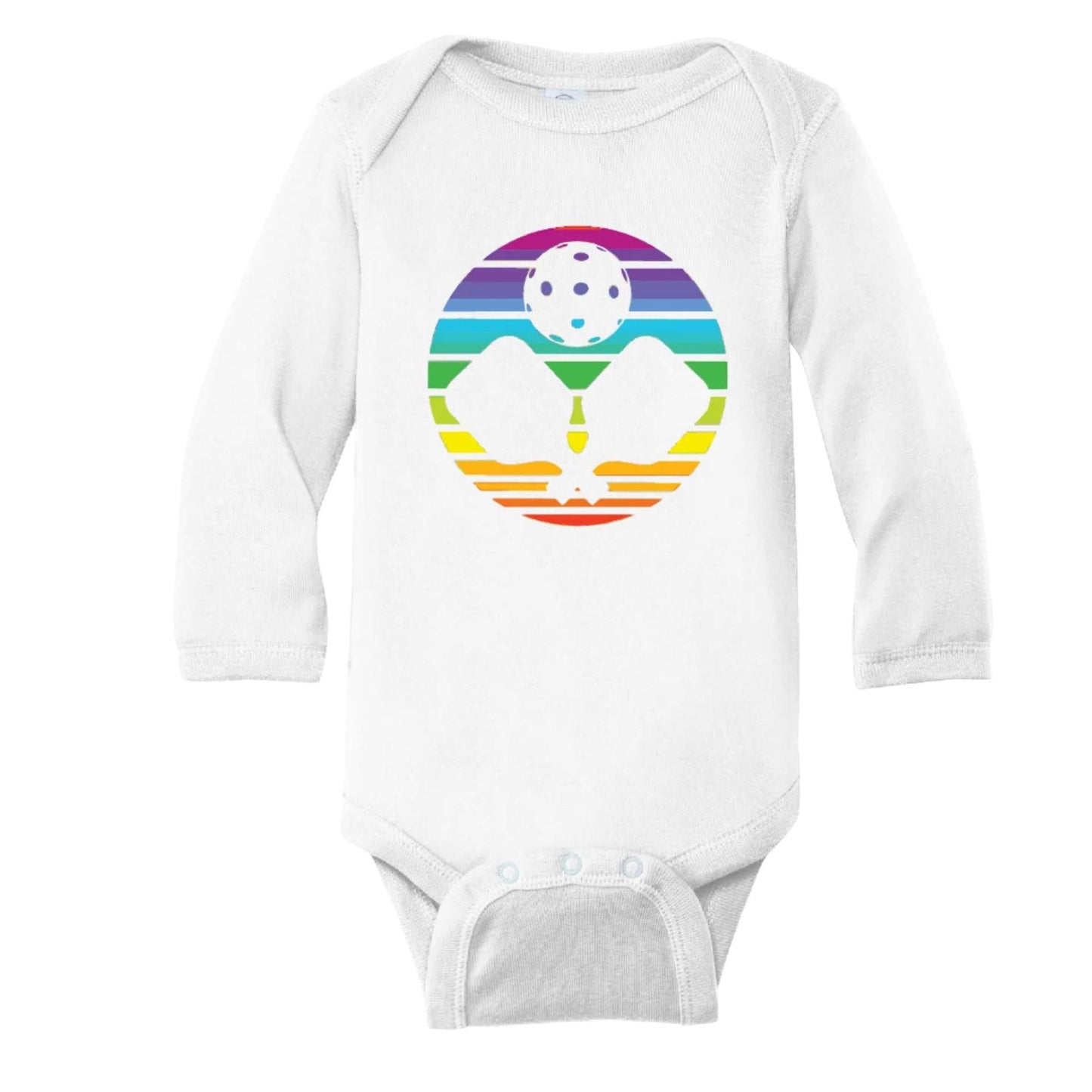 Pickleball Rainbow | Infant Long Sleeve One Piece Outfit | 100% Cotton