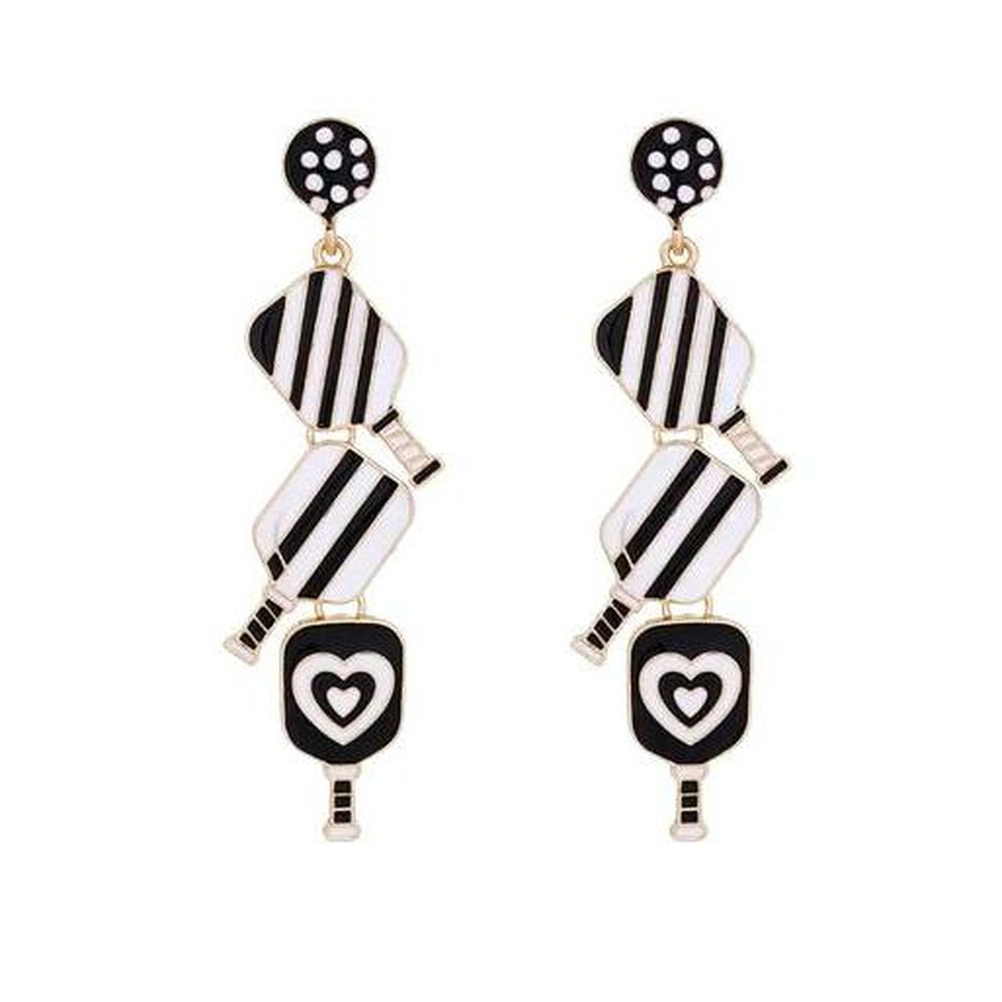 Pickleball Triple-Linked Enamel Earrings With Pickleball Gnome | Pickleball Jewelry | Fun Pickleball Gifts