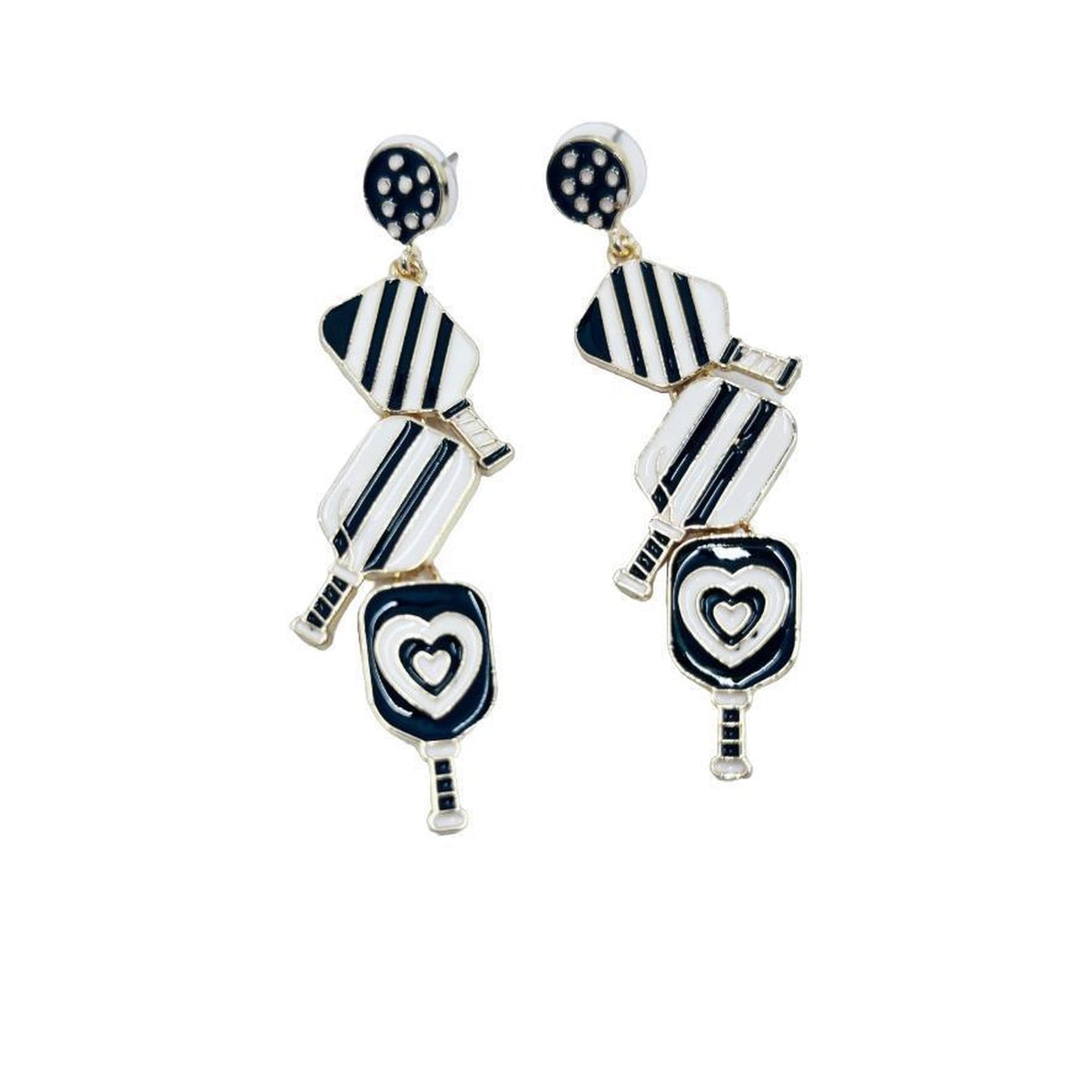 Pickleball Triple-Linked Enamel Earrings With Pickleball Gnome | Pickleball Jewelry | Fun Pickleball Gifts