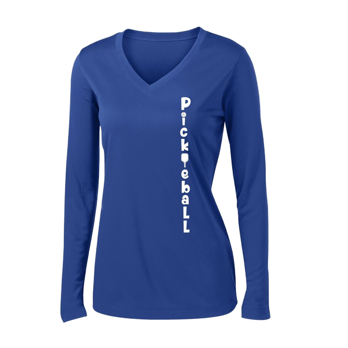 Pickleball Vertical (Customizable) | Women’s Long Sleeve V-Neck Pickleball Performance T-Shirt | 100% Polyester