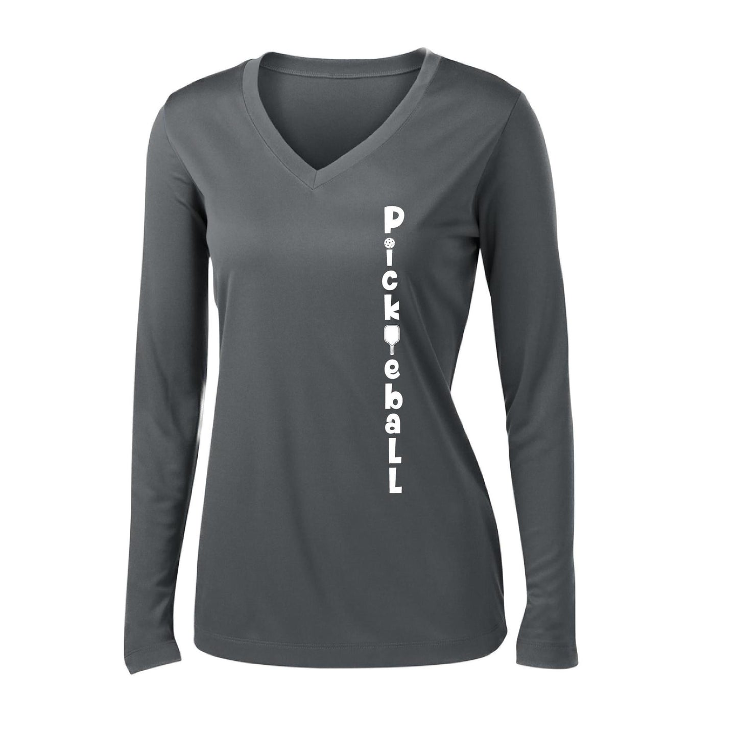 Pickleball Vertical (Customizable) | Women’s Long Sleeve V-Neck Pickleball Performance T-Shirt | 100% Polyester