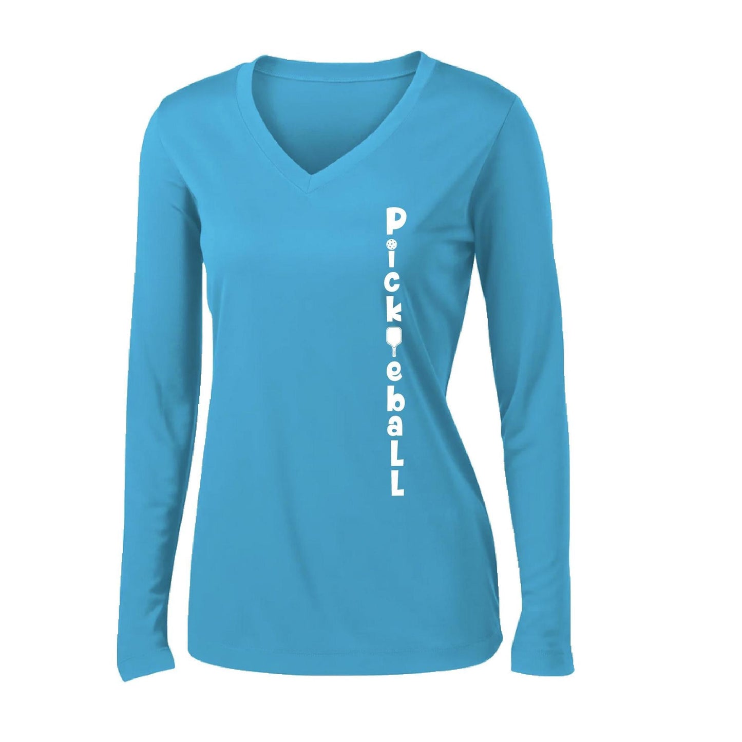 Pickleball Vertical (Customizable) | Women’s Long Sleeve V-Neck Pickleball Performance T-Shirt | 100% Polyester
