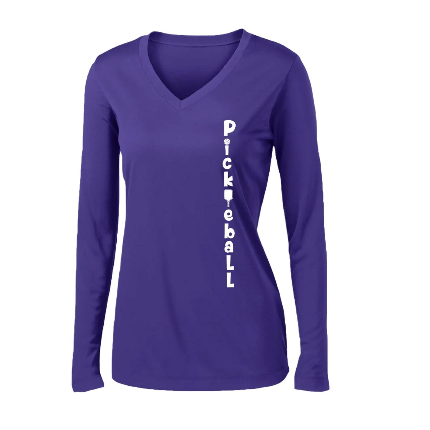 Pickleball Vertical (Customizable) | Women’s Long Sleeve V-Neck Pickleball Performance T-Shirt | 100% Polyester