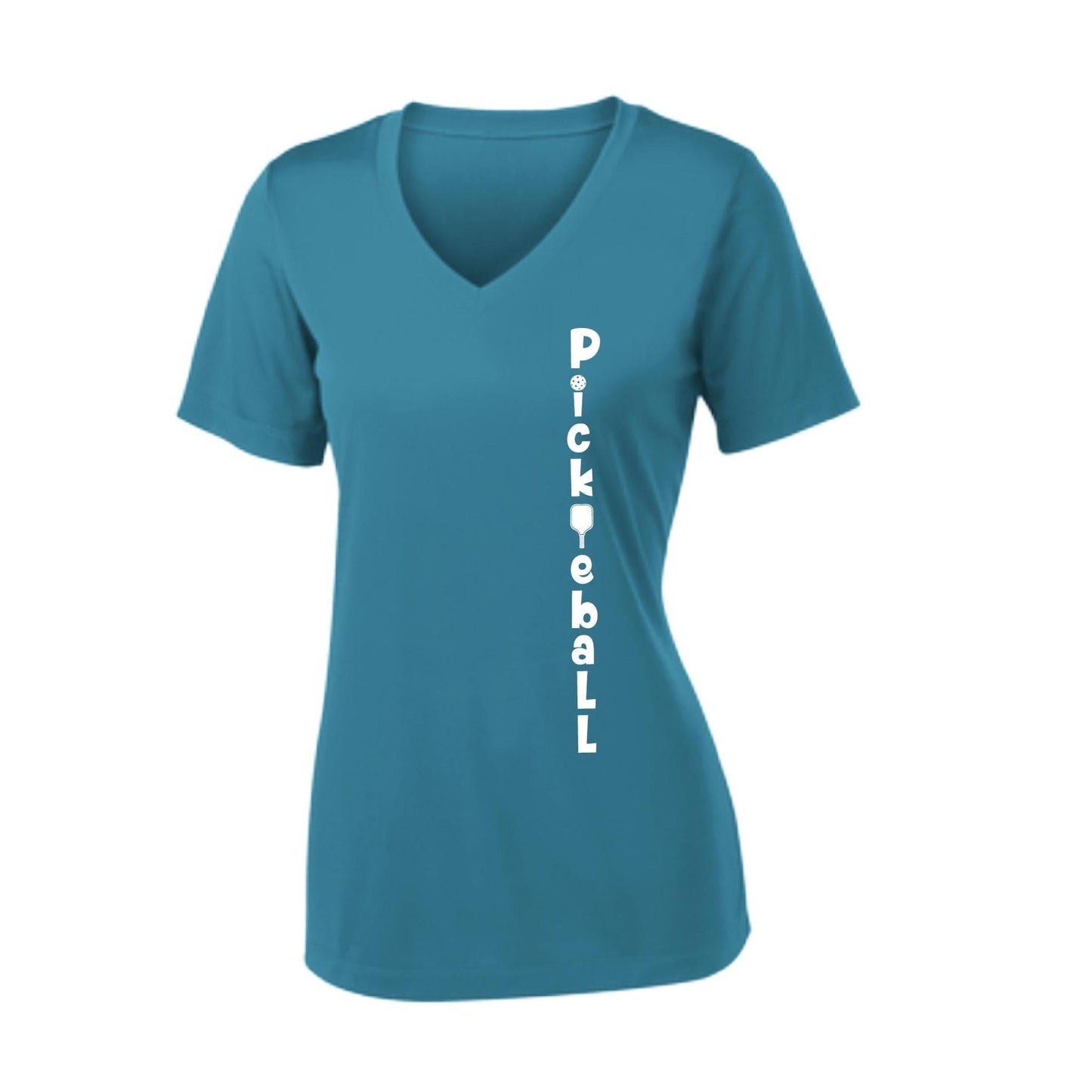 Pickleball Vertical (Customizable) | Women's Short Sleeve V-Neck Pickleball Performance T-Shirts | 100% Polyester