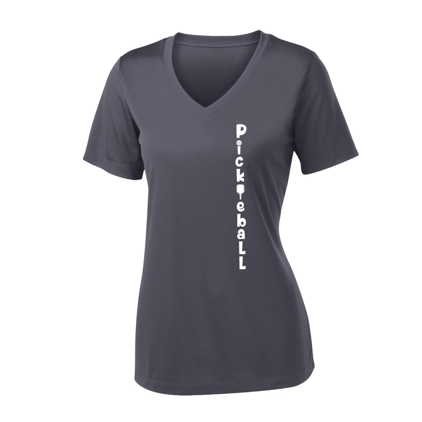 Pickleball Vertical (Customizable) | Women's Short Sleeve V-Neck Pickleball Performance T-Shirts | 100% Polyester