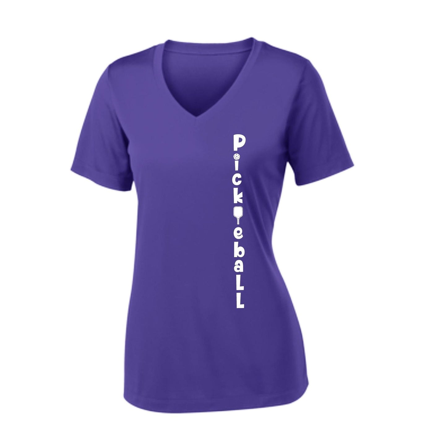 Pickleball Vertical (Customizable) | Women's Short Sleeve V-Neck Pickleball Performance T-Shirts | 100% Polyester