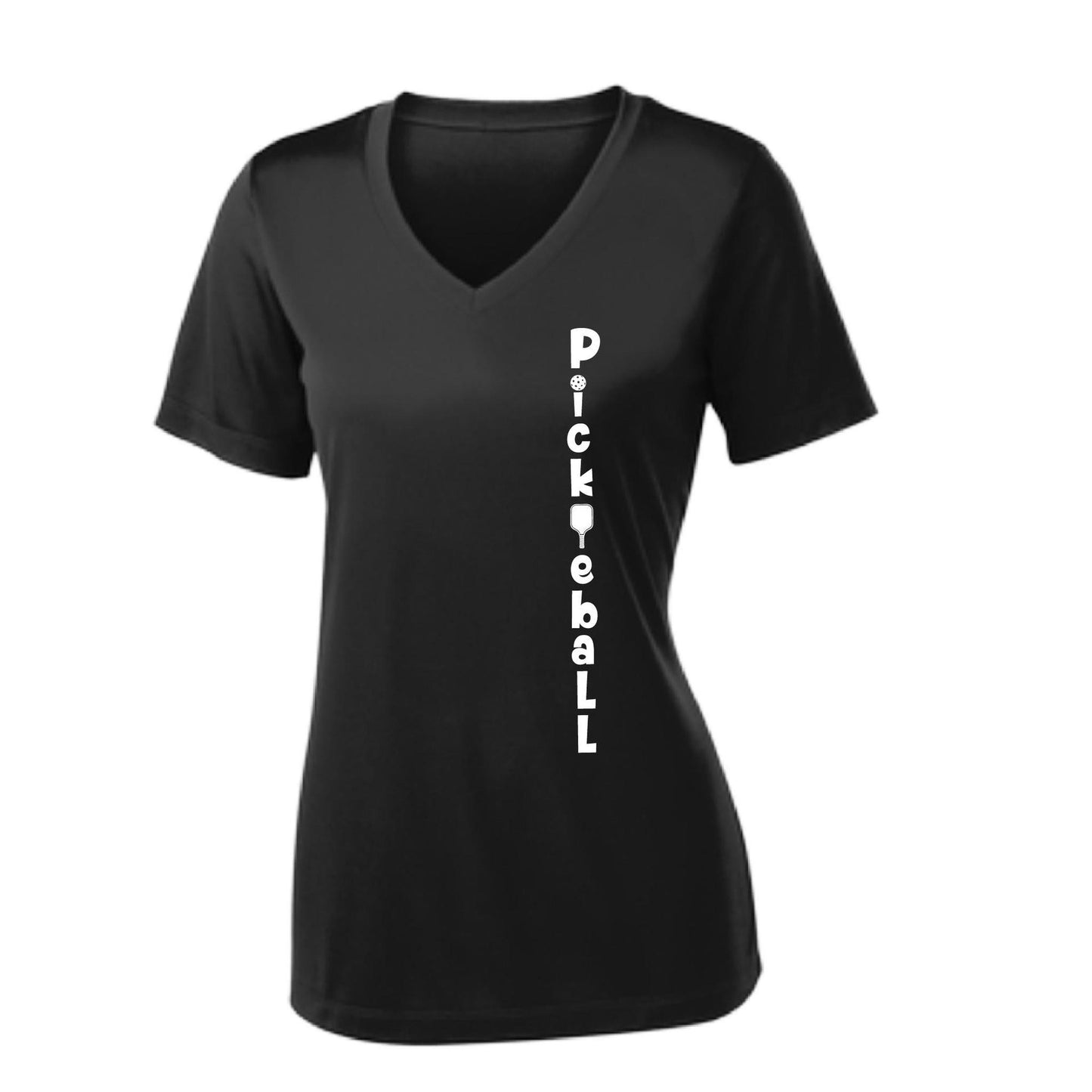 Pickleball Vertical (Customizable) | Women's Short Sleeve V-Neck Pickleball Performance T-Shirts | 100% Polyester