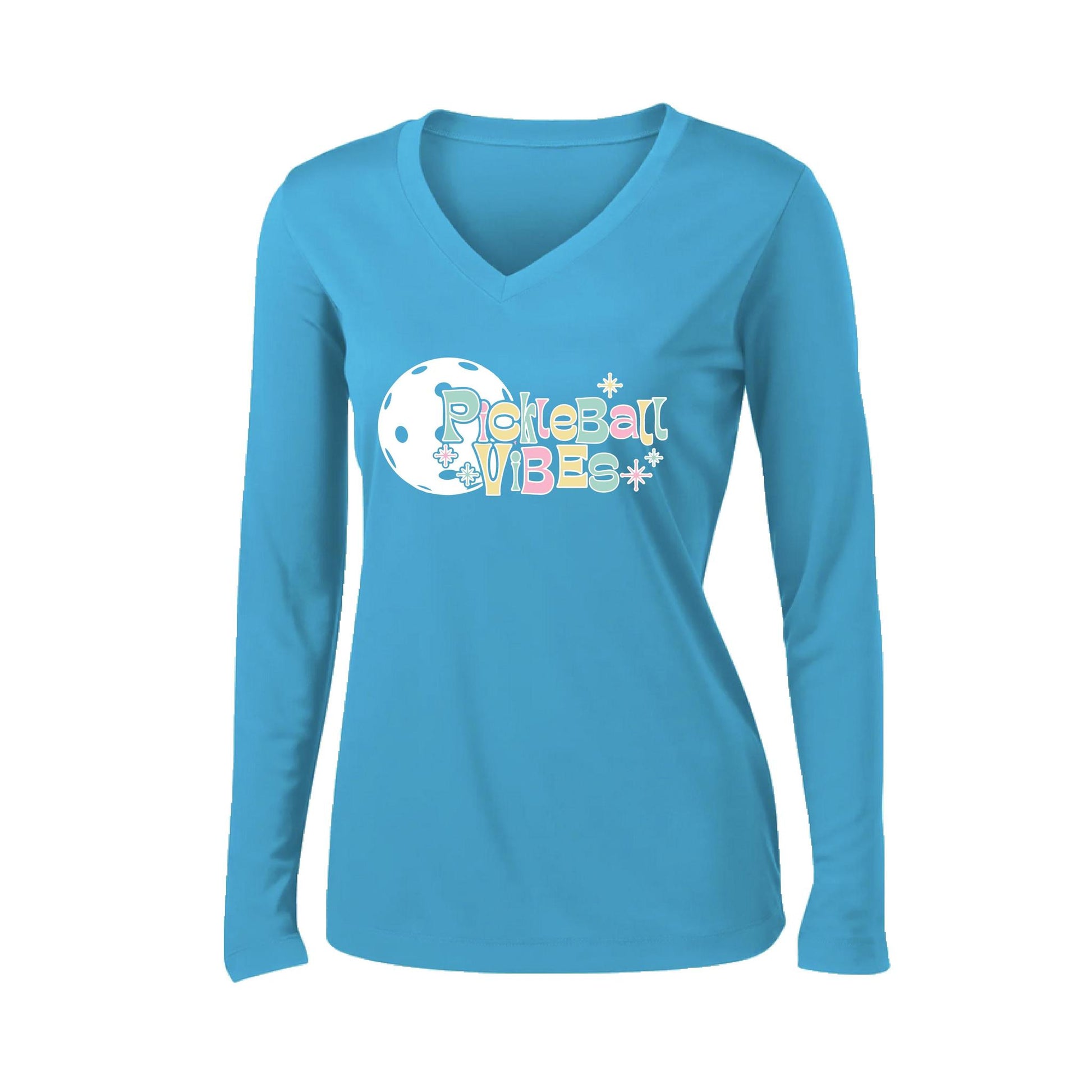Pickleball Vibes | Women’s Long Sleeve V-Neck Pickleball Performance T-Shirt | 100% Polyester