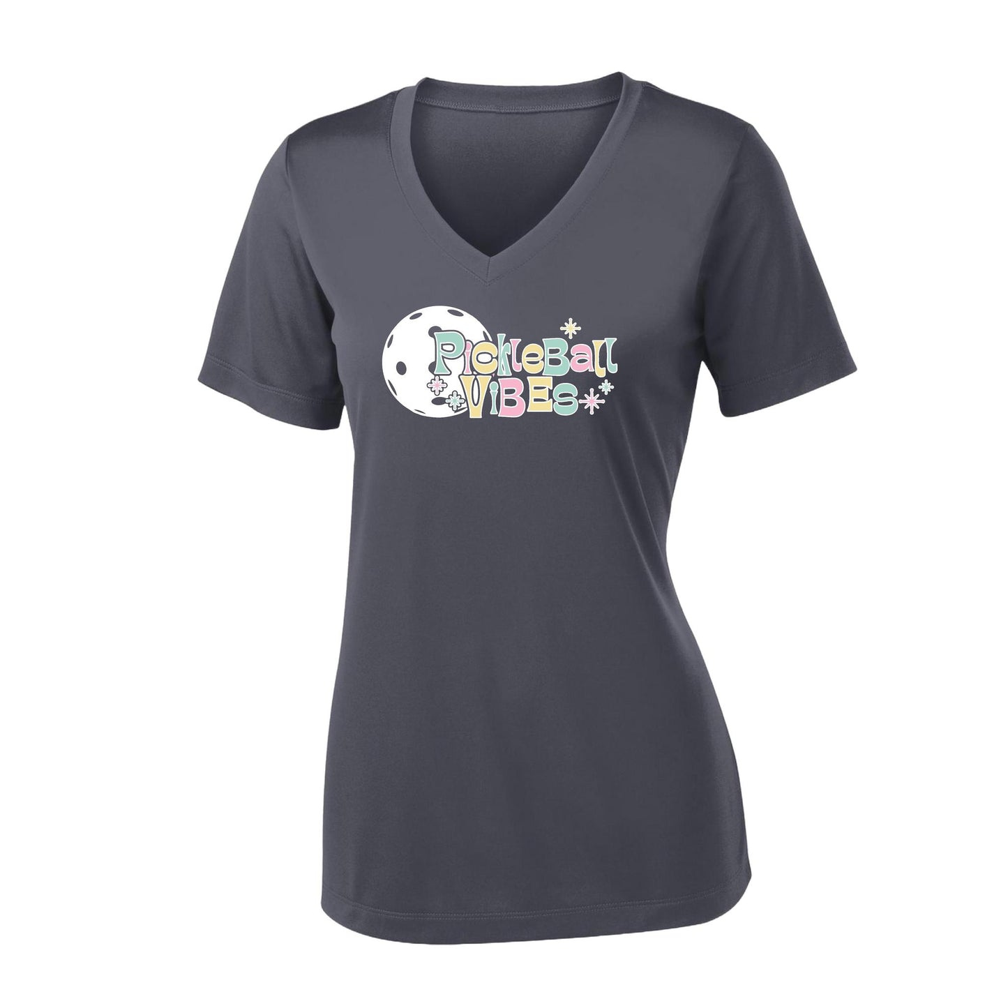 Pickleball Vibes | Women's Short Sleeve V-Neck Pickleball Performance T-Shirts | 100% Polyester