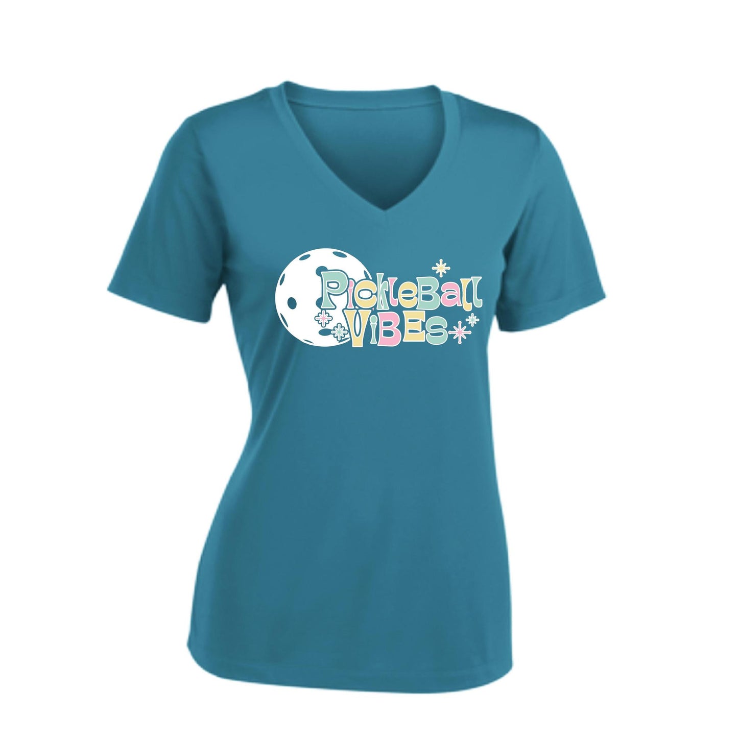Pickleball Vibes | Women's Short Sleeve V-Neck Pickleball Performance T-Shirts | 100% Polyester
