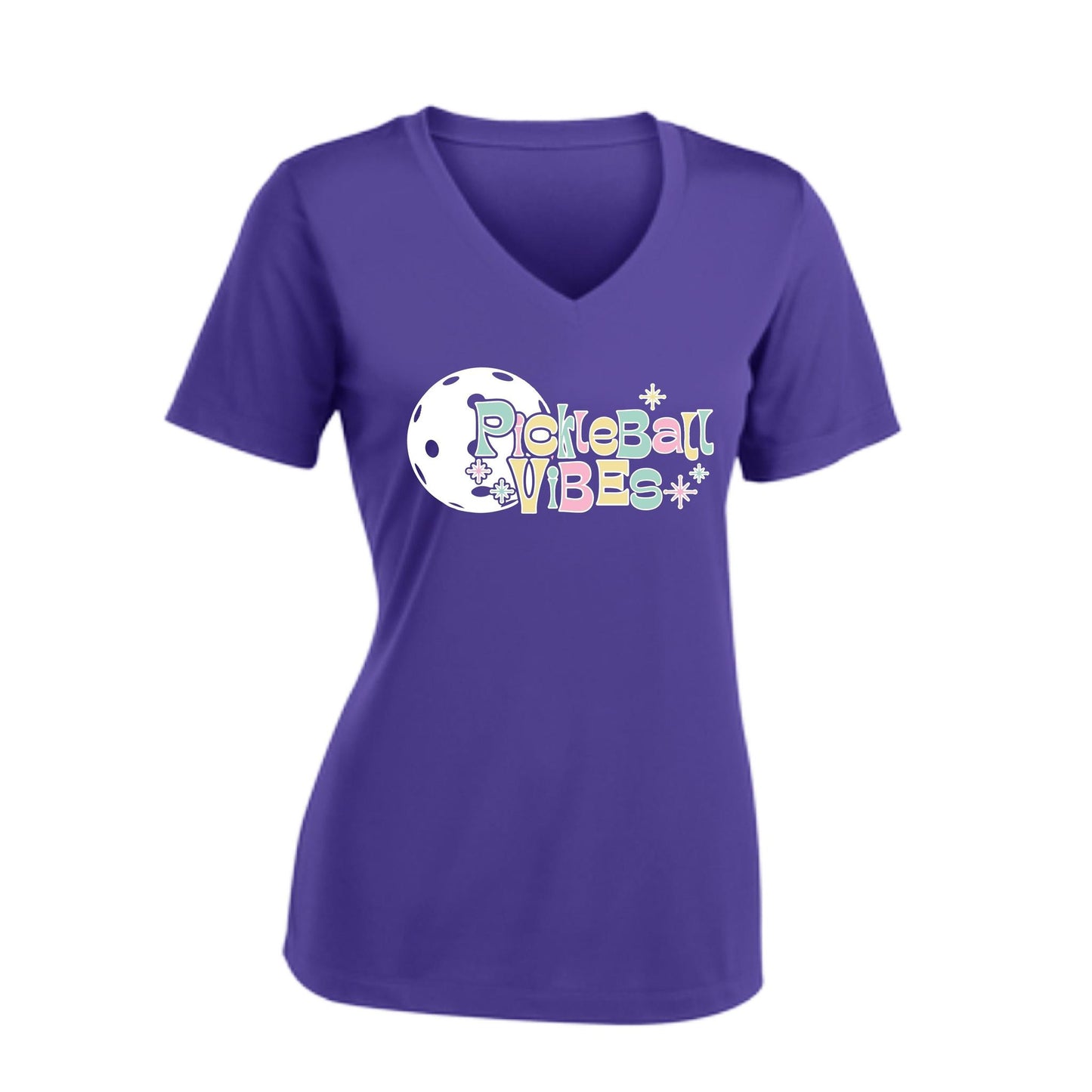 Pickleball Vibes | Women's Short Sleeve V-Neck Pickleball Performance T-Shirts | 100% Polyester