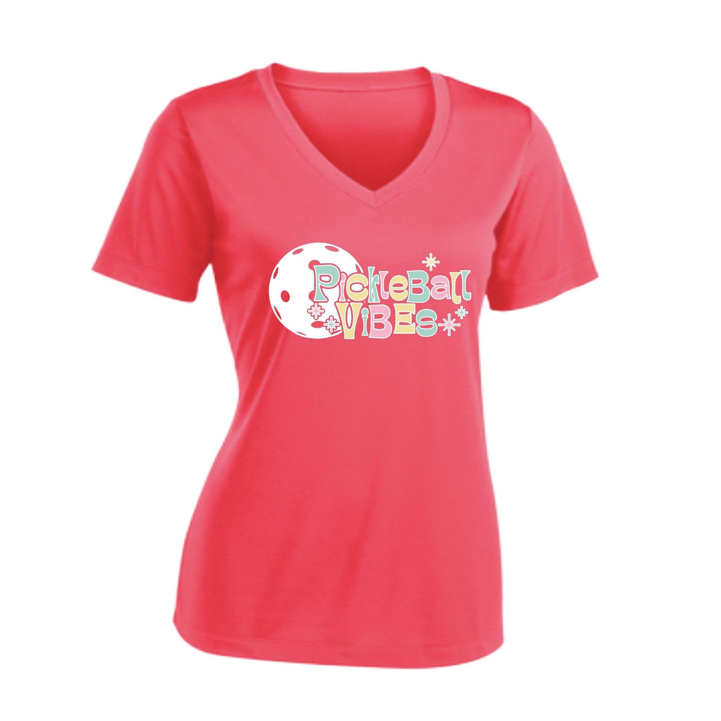 Pickleball Vibes | Women's Short Sleeve V-Neck Pickleball Performance T-Shirts | 100% Polyester