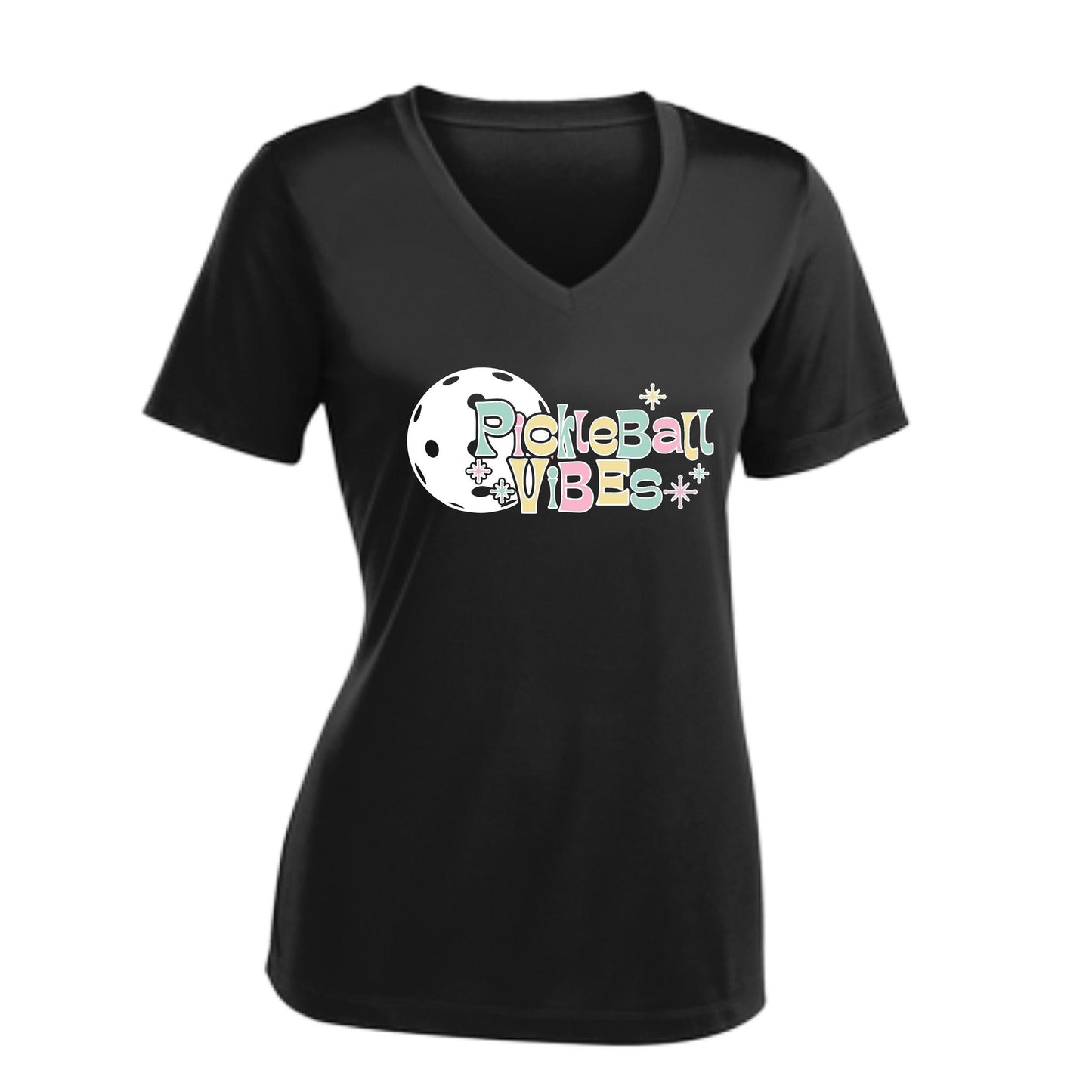 Pickleball Vibes | Women's Short Sleeve V-Neck Pickleball Performance T-Shirts | 100% Polyester