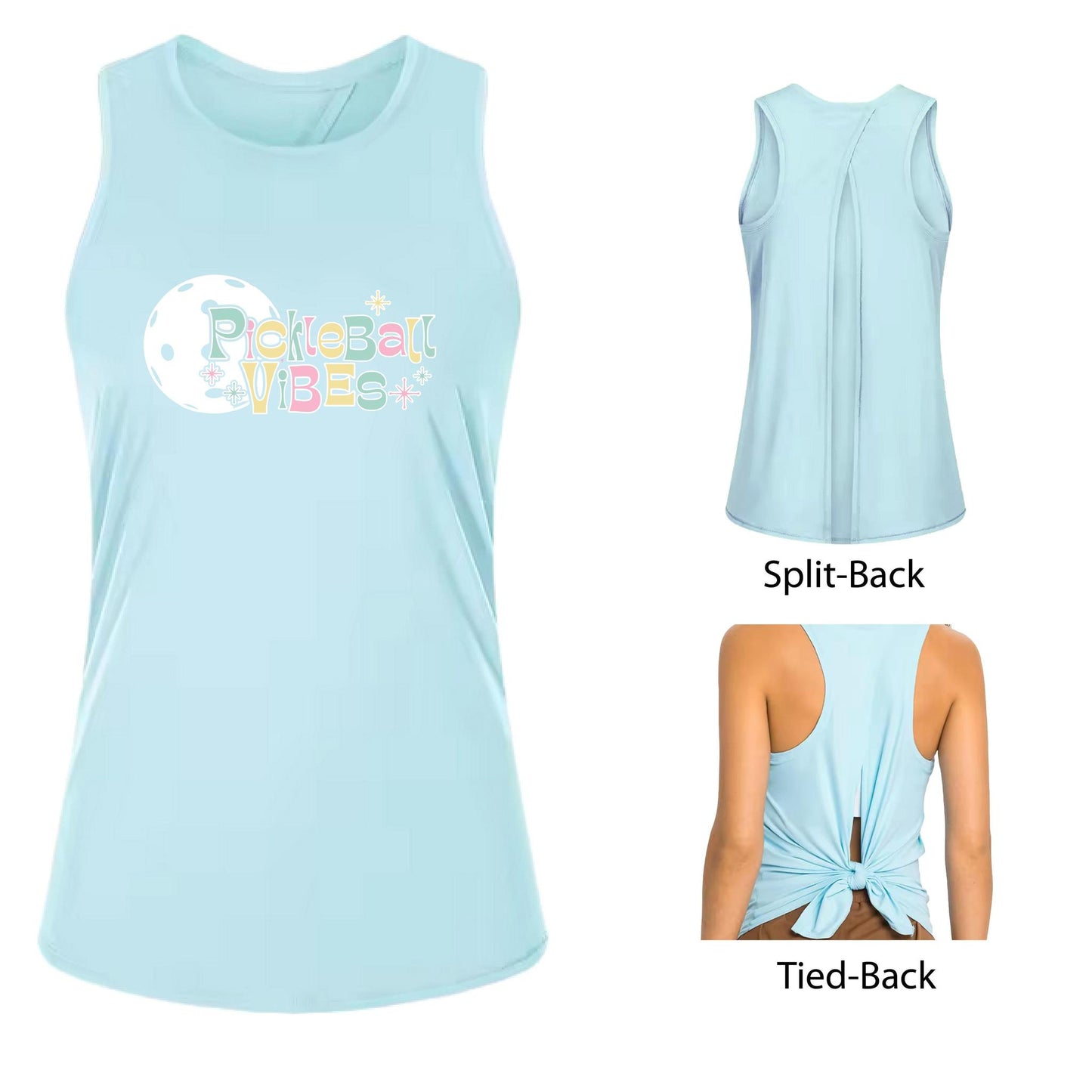 Pickleball Vibes | Women's Split Back or Tied Back Pickleball Tank | 80/20 Nylon Spandex Mix