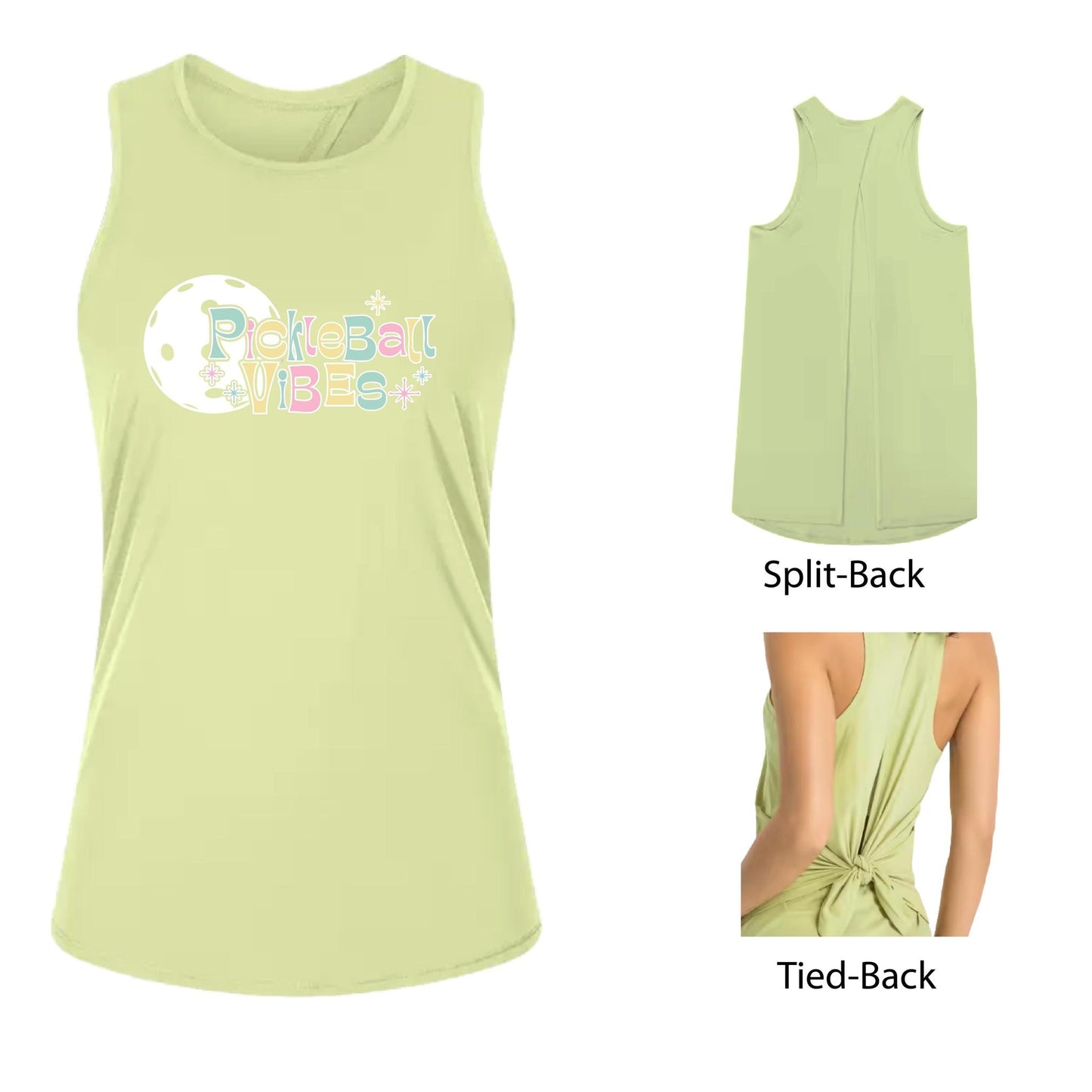 Pickleball Vibes | Women's Split Back or Tied Back Pickleball Tank | 80/20 Nylon Spandex Mix