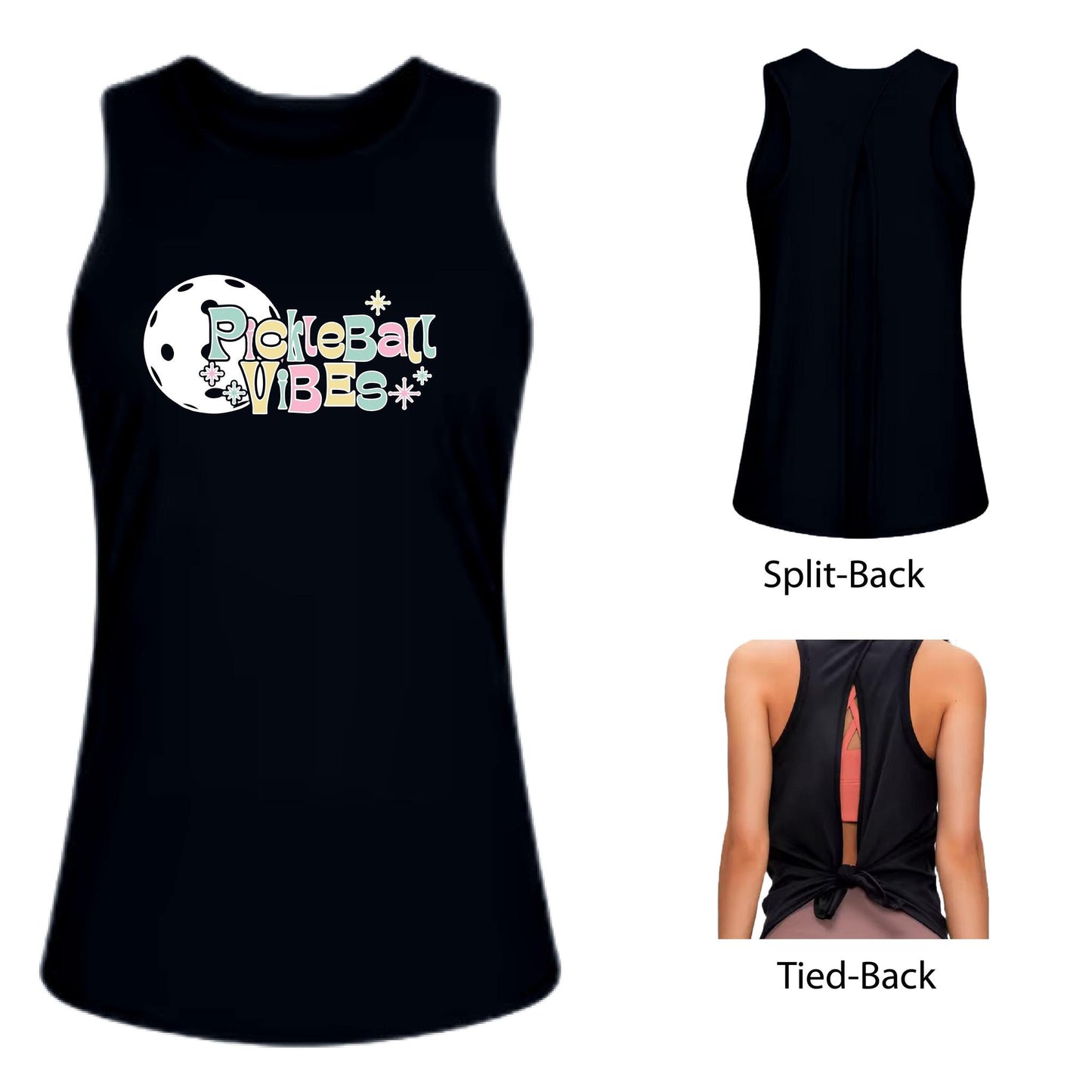 Pickleball Vibes | Women's Split Back or Tied Back Pickleball Tank | 80/20 Nylon Spandex Mix