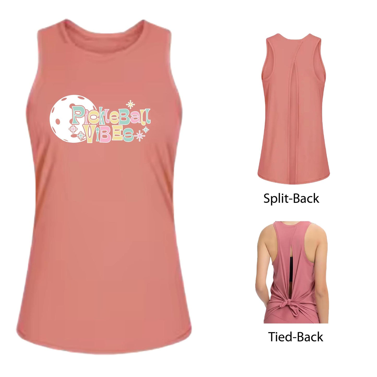 Pickleball Vibes | Women's Split Back or Tied Back Pickleball Tank | 80/20 Nylon Spandex Mix