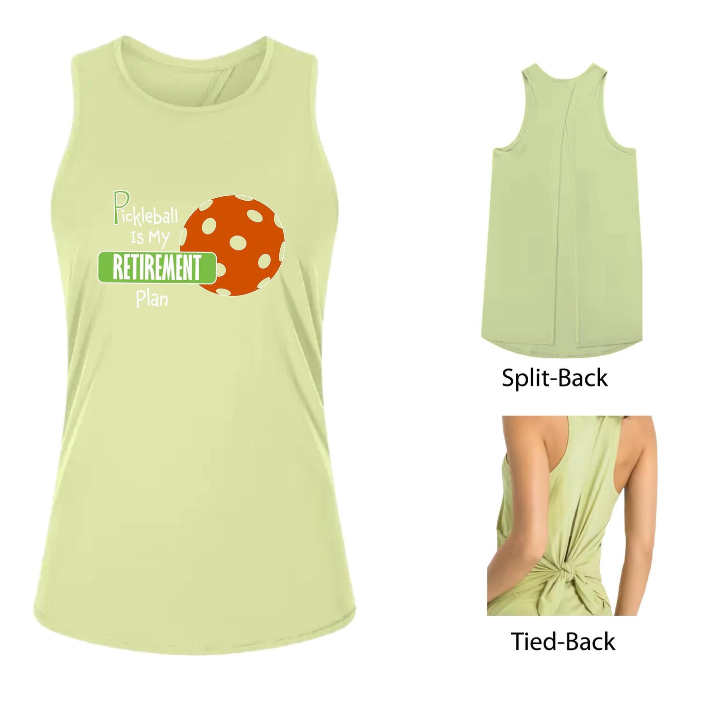 Pickleball is my Retirement Plan | Women's Split Back or Tied Back Pickleball Tank | 80/20 Nylon Spandex Mix