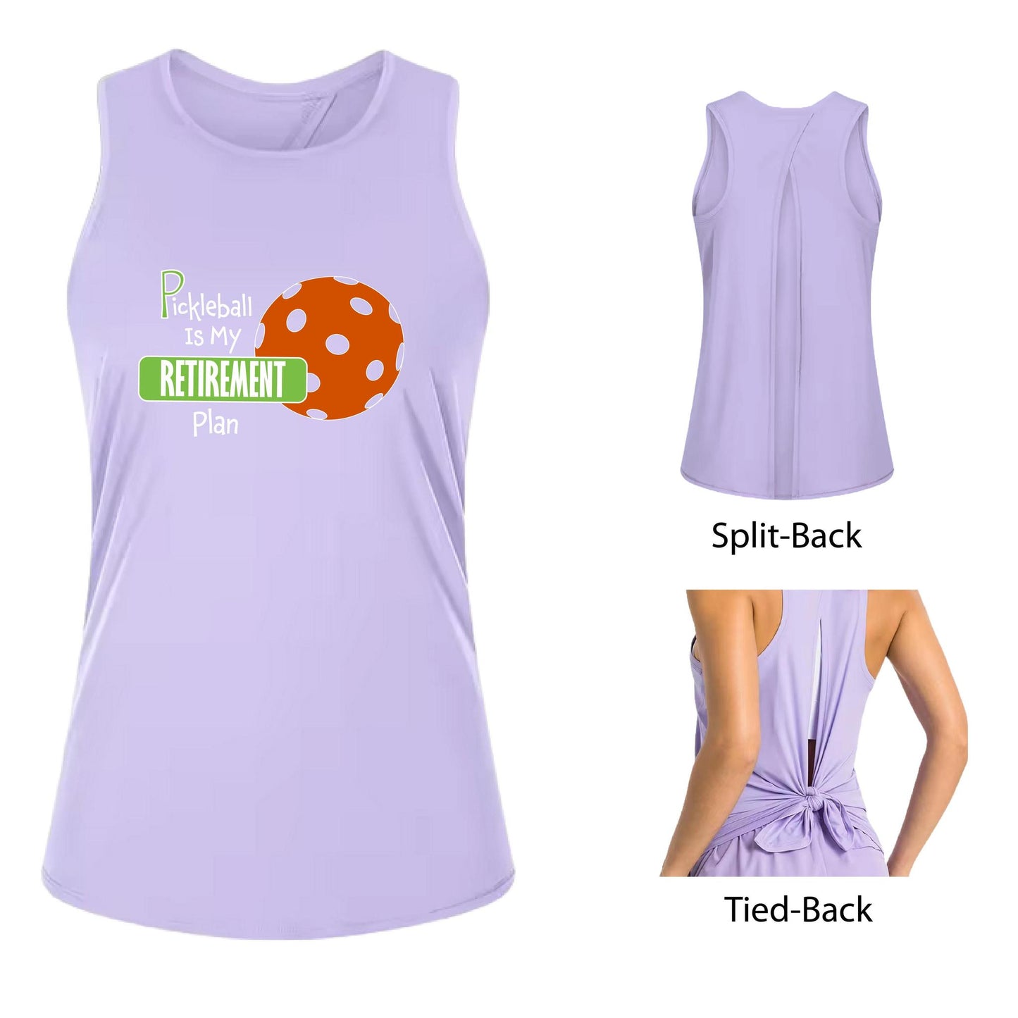 Pickleball is my Retirement Plan | Women's Split Back or Tied Back Pickleball Tank | 80/20 Nylon Spandex Mix