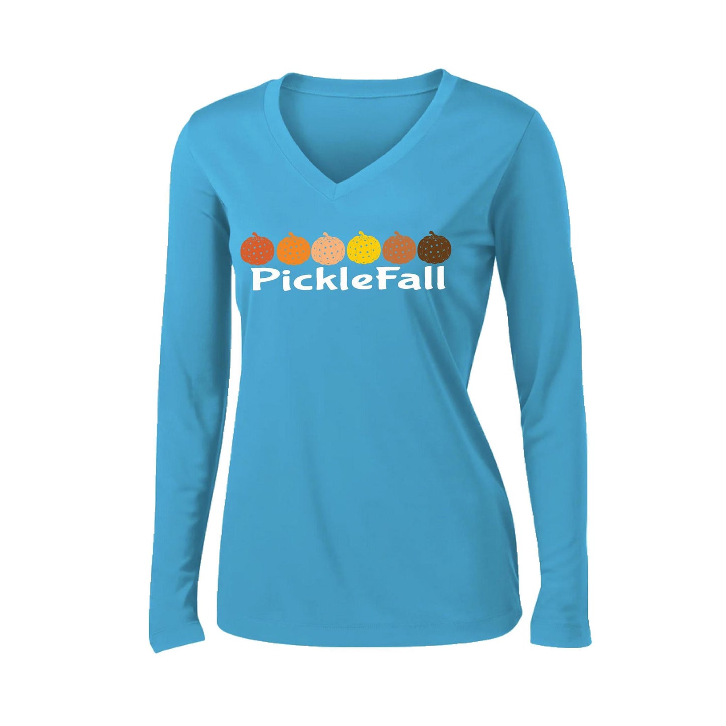 Picklefall | Women’s Long Sleeve V-Neck Pickleball Performance T-Shirt | 100% Polyester