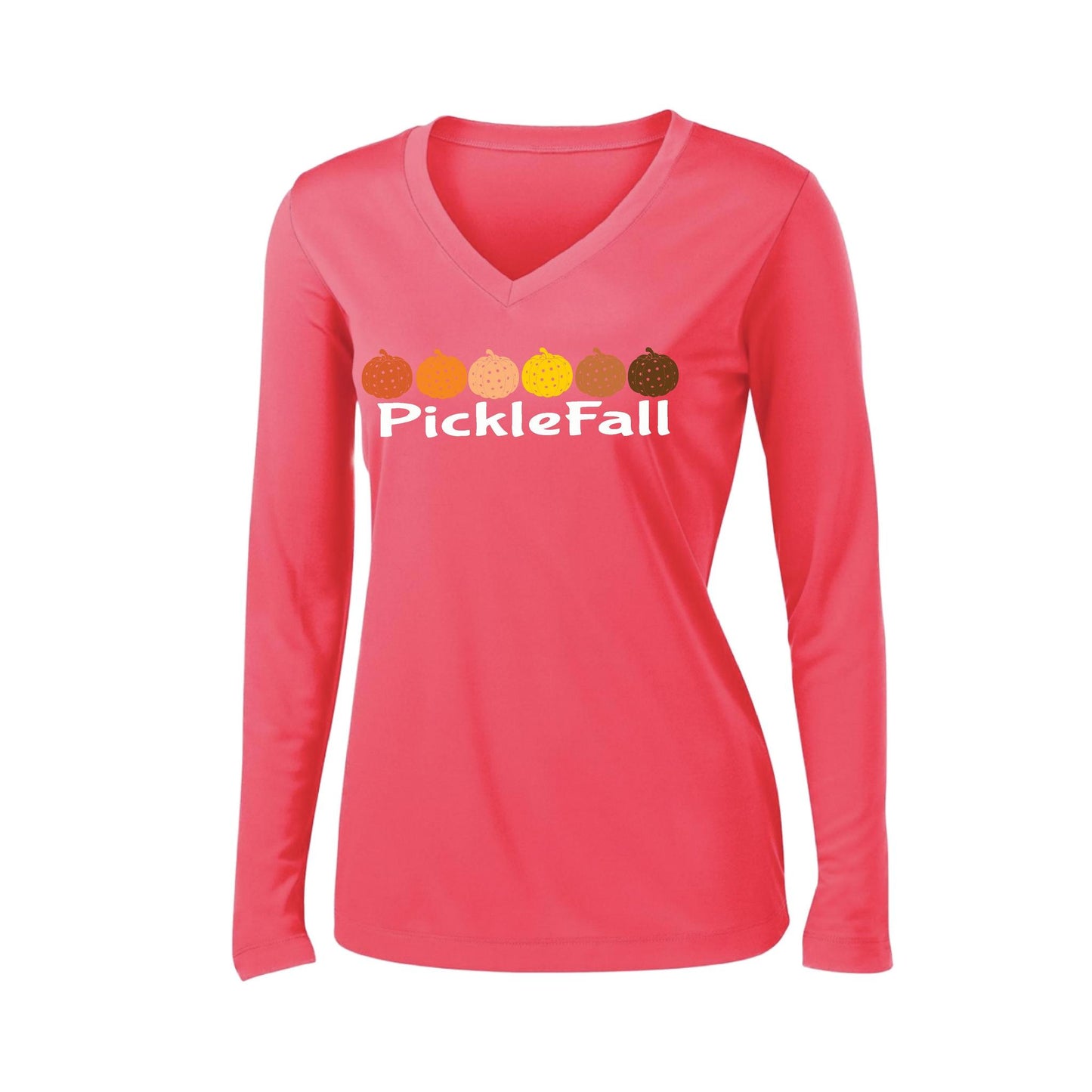 Picklefall | Women’s Long Sleeve V-Neck Pickleball Performance T-Shirt | 100% Polyester