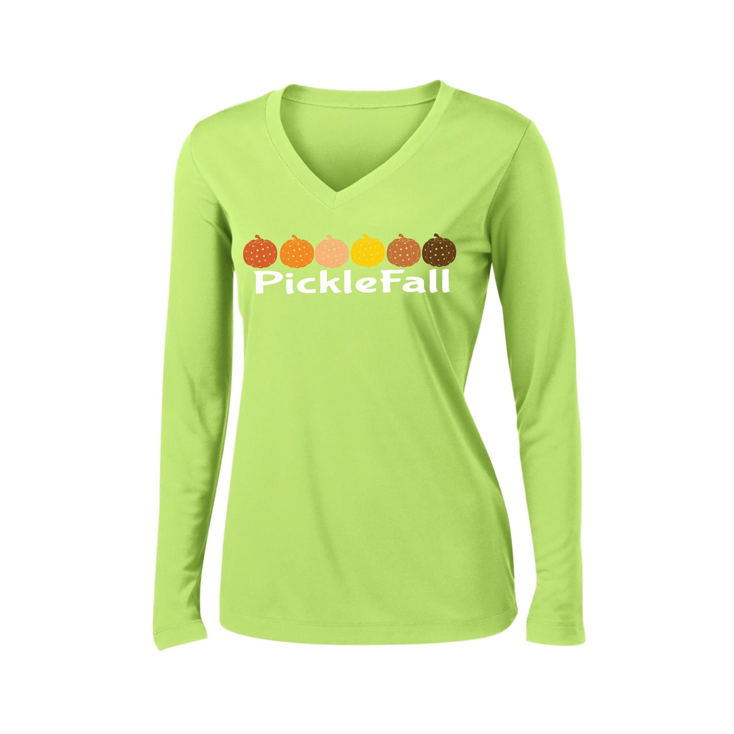 Picklefall | Women’s Long Sleeve V-Neck Pickleball Performance T-Shirt | 100% Polyester