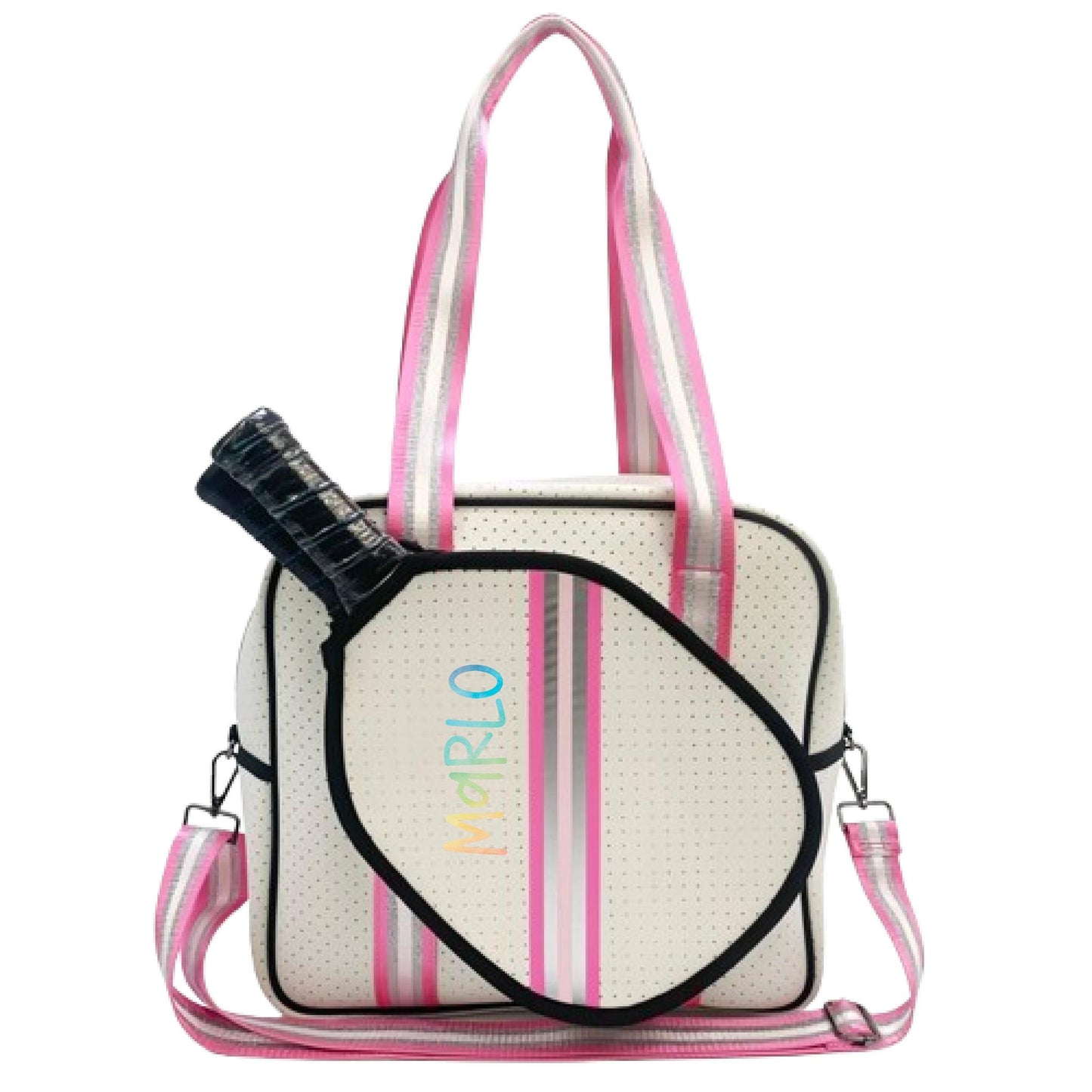 "Pink Frost" White and Pink/Silver Trim Pickleball Sports Bag (Free Customization) | Medium Size Court Bag