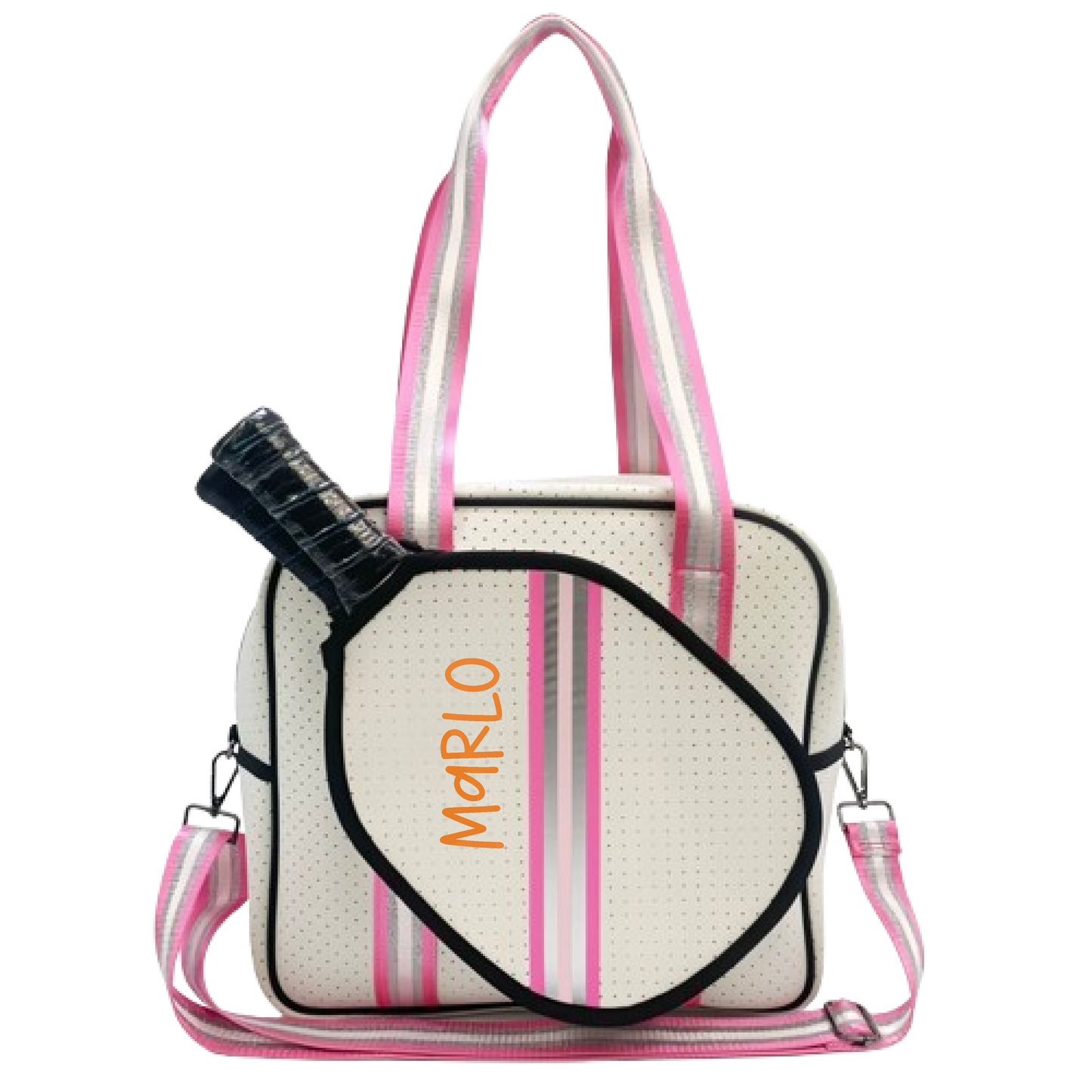 "Pink Frost" White and Pink/Silver Trim Pickleball Sports Bag (Free Customization) | Medium Size Court Bag