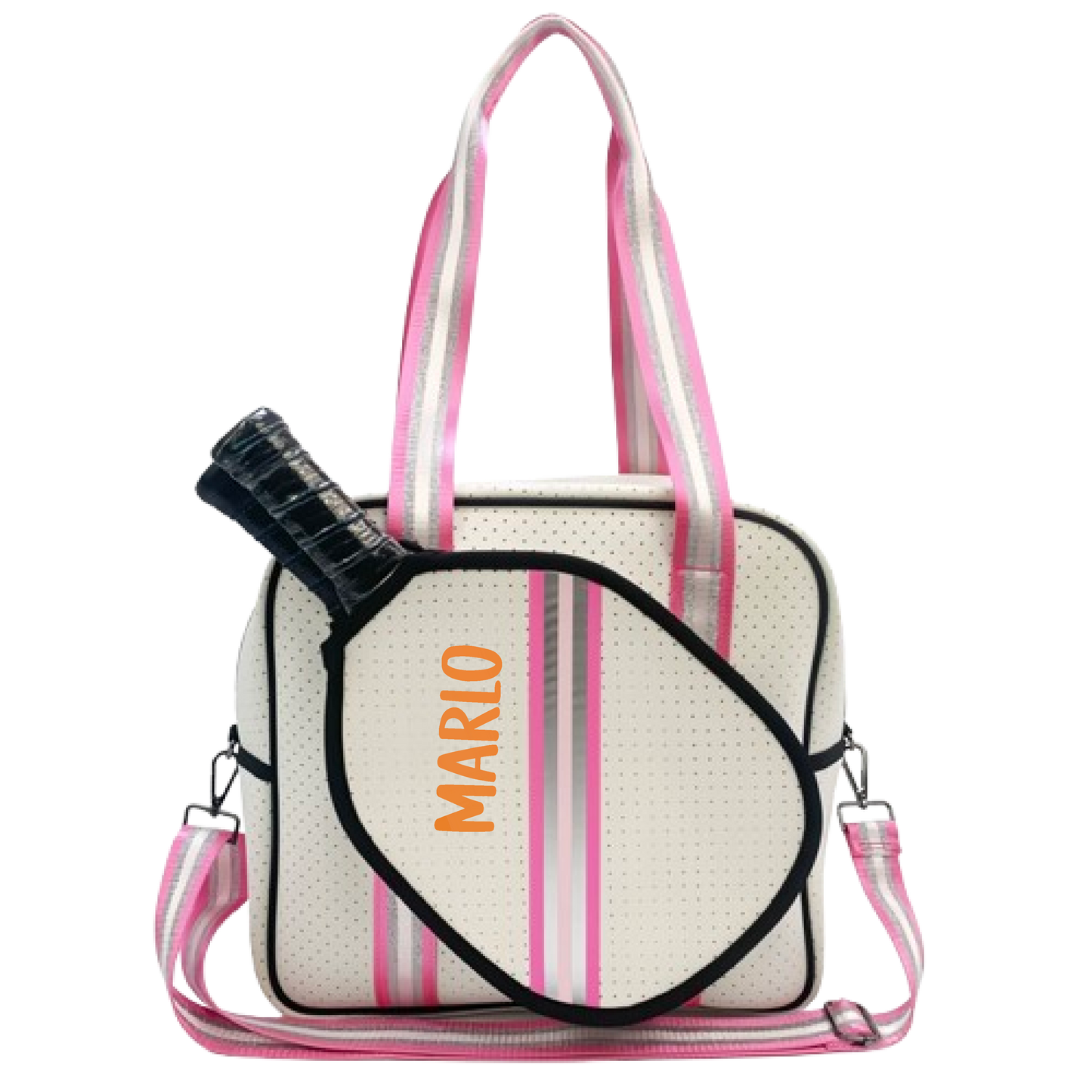 "Pink Frost" White and Pink/Silver Trim Pickleball Sports Bag (Free Customization) | Medium Size Court Bag