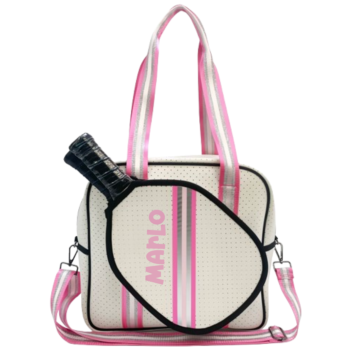 "Pink Frost" White and Pink/Silver Trim Pickleball Sports Bag (Free Customization) | Medium Size Court Bag