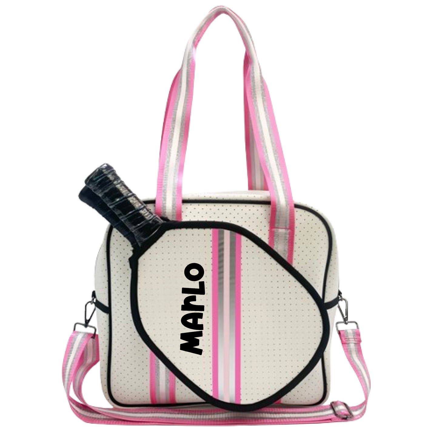 "Pink Frost" White and Pink/Silver Trim Pickleball Sports Bag (Free Customization) | Medium Size Court Bag