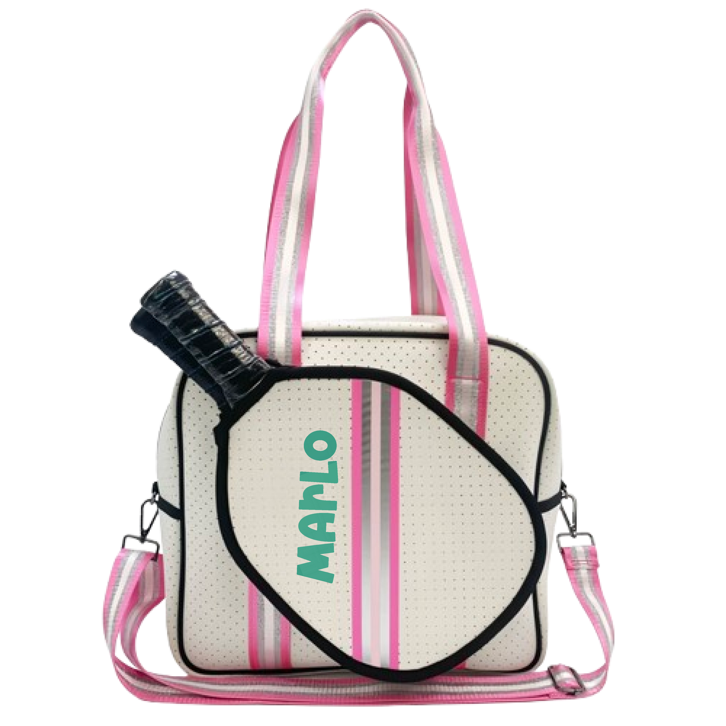 "Pink Frost" White and Pink/Silver Trim Pickleball Sports Bag (Free Customization) | Medium Size Court Bag