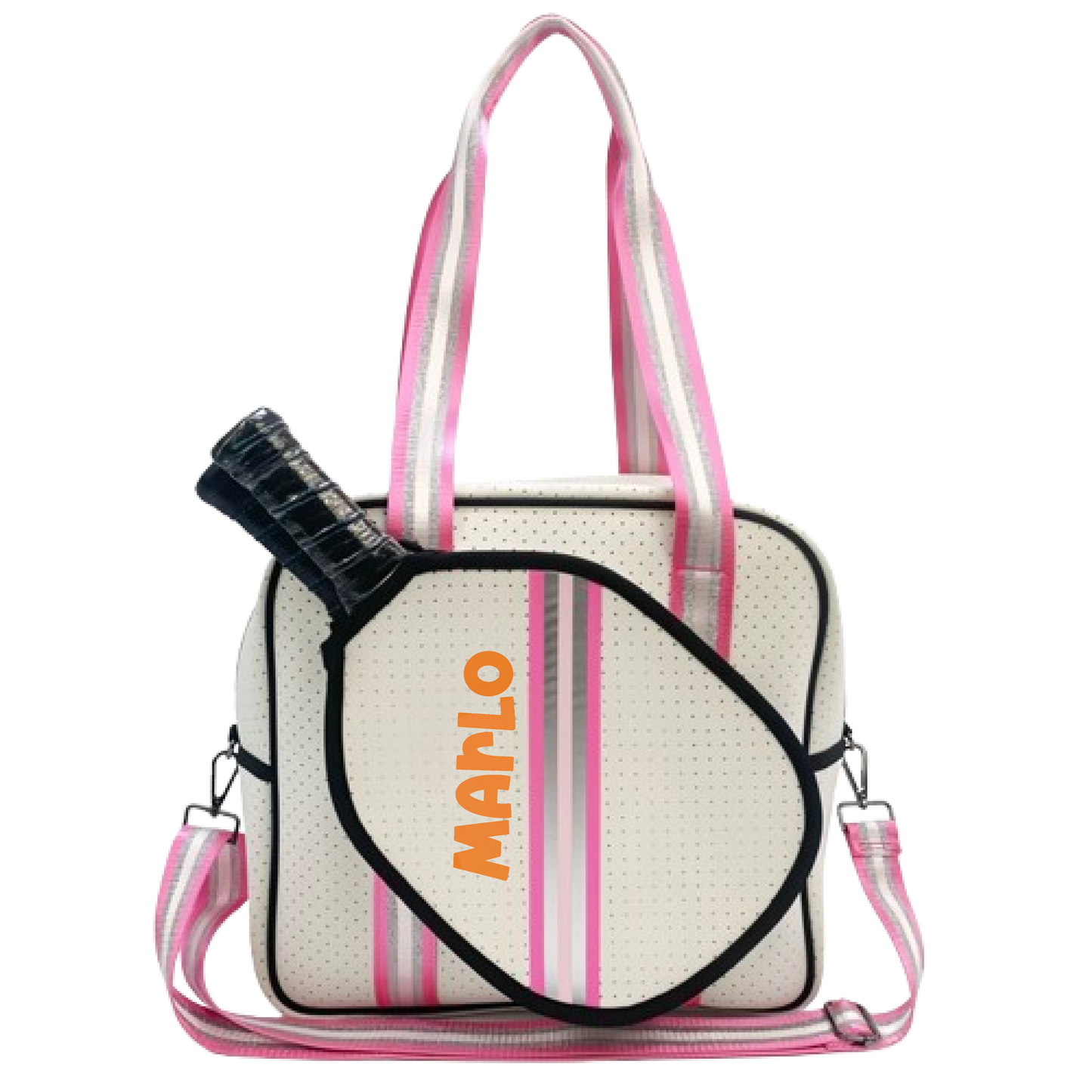 "Pink Frost" White and Pink/Silver Trim Pickleball Sports Bag (Free Customization) | Medium Size Court Bag