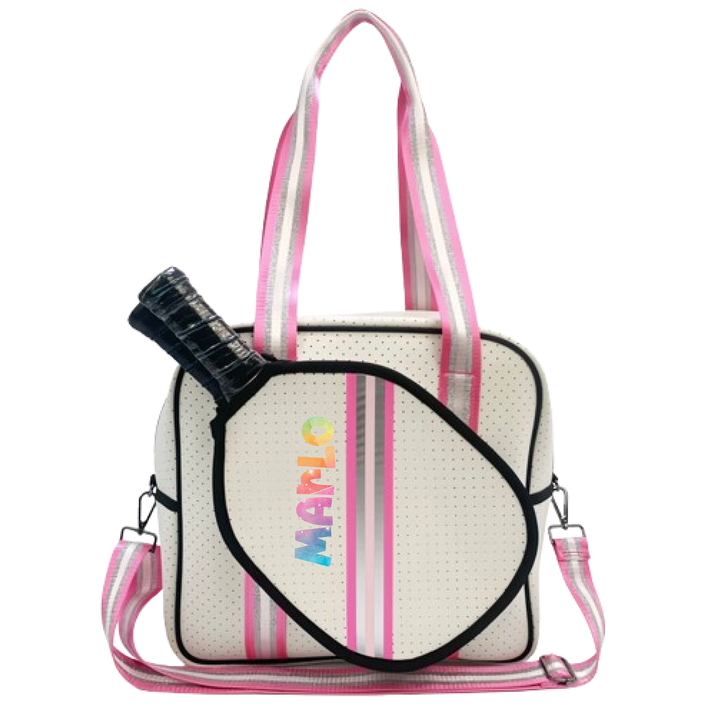 "Pink Frost" White and Pink/Silver Trim Pickleball Sports Bag (Free Customization) | Medium Size Court Bag