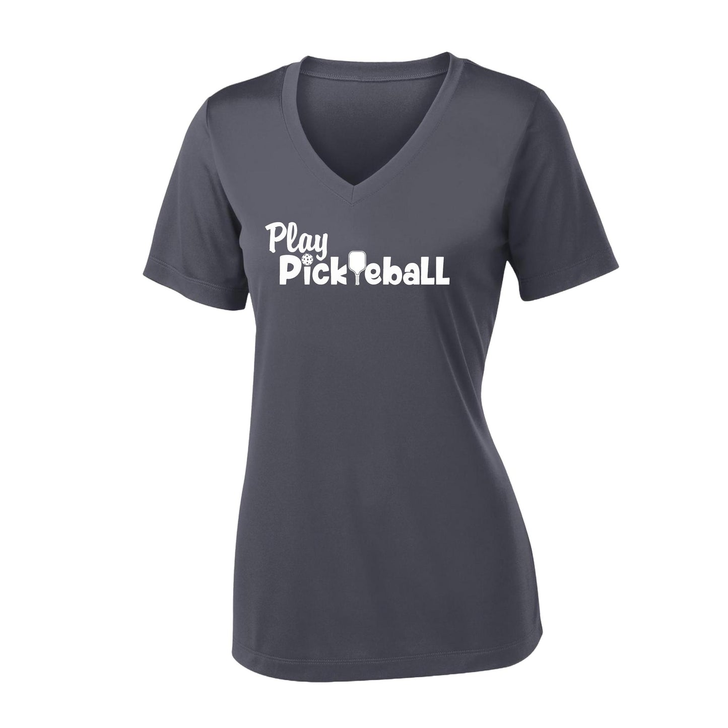 Play Pickleball | Women's Short Sleeve V-Neck Pickleball Performance T-Shirts | 100% Polyester