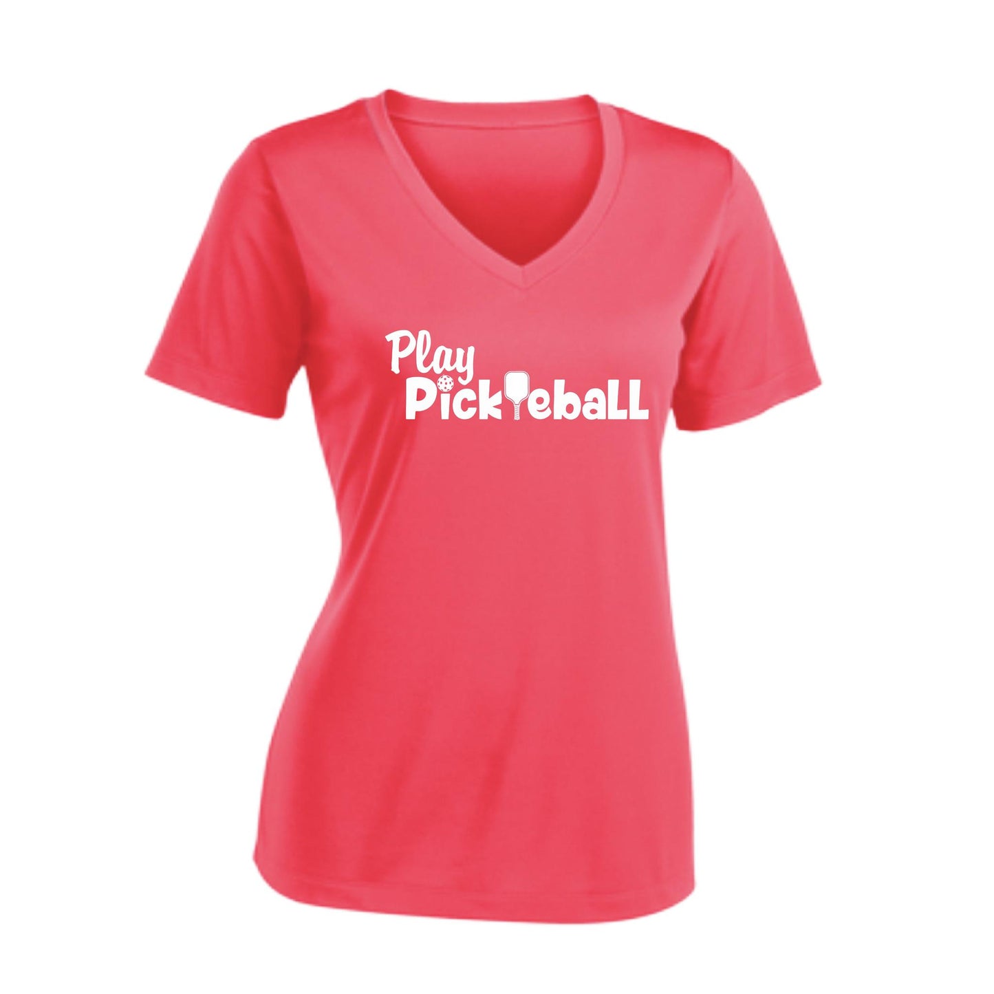 Play Pickleball | Women's Short Sleeve V-Neck Pickleball Performance T-Shirts | 100% Polyester
