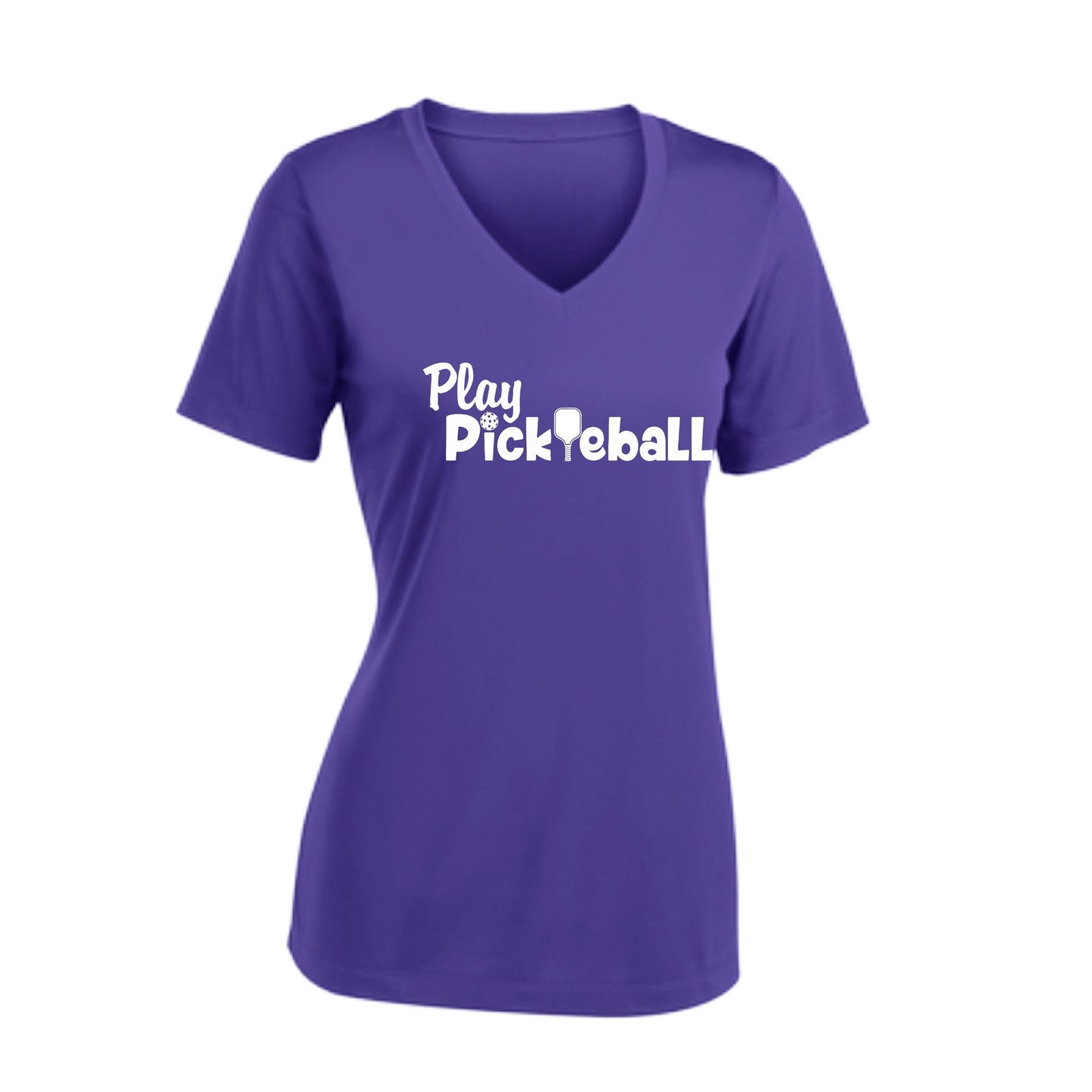 Play Pickleball | Women's Short Sleeve V-Neck Pickleball Performance T-Shirts | 100% Polyester