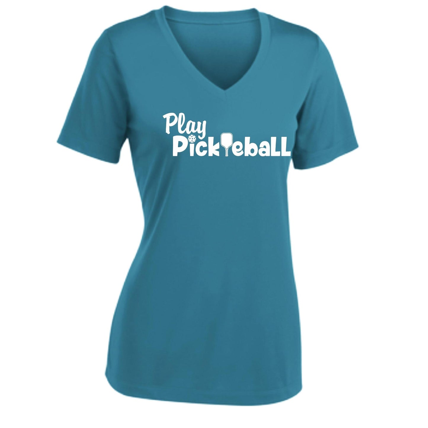 Play Pickleball | Women's Short Sleeve V-Neck Pickleball Performance T-Shirts | 100% Polyester