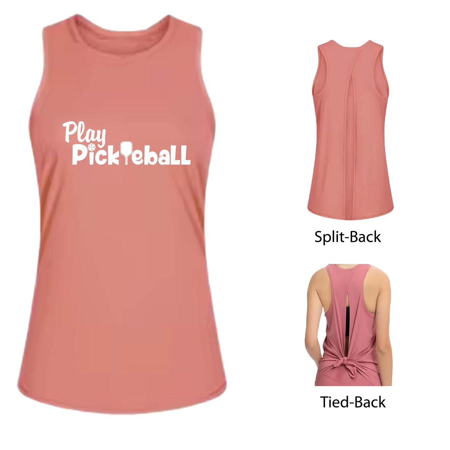 Play Pickleball | Women's Split Back or Tied Back Pickleball Tank | 80/20 Nylon Spandex Mix