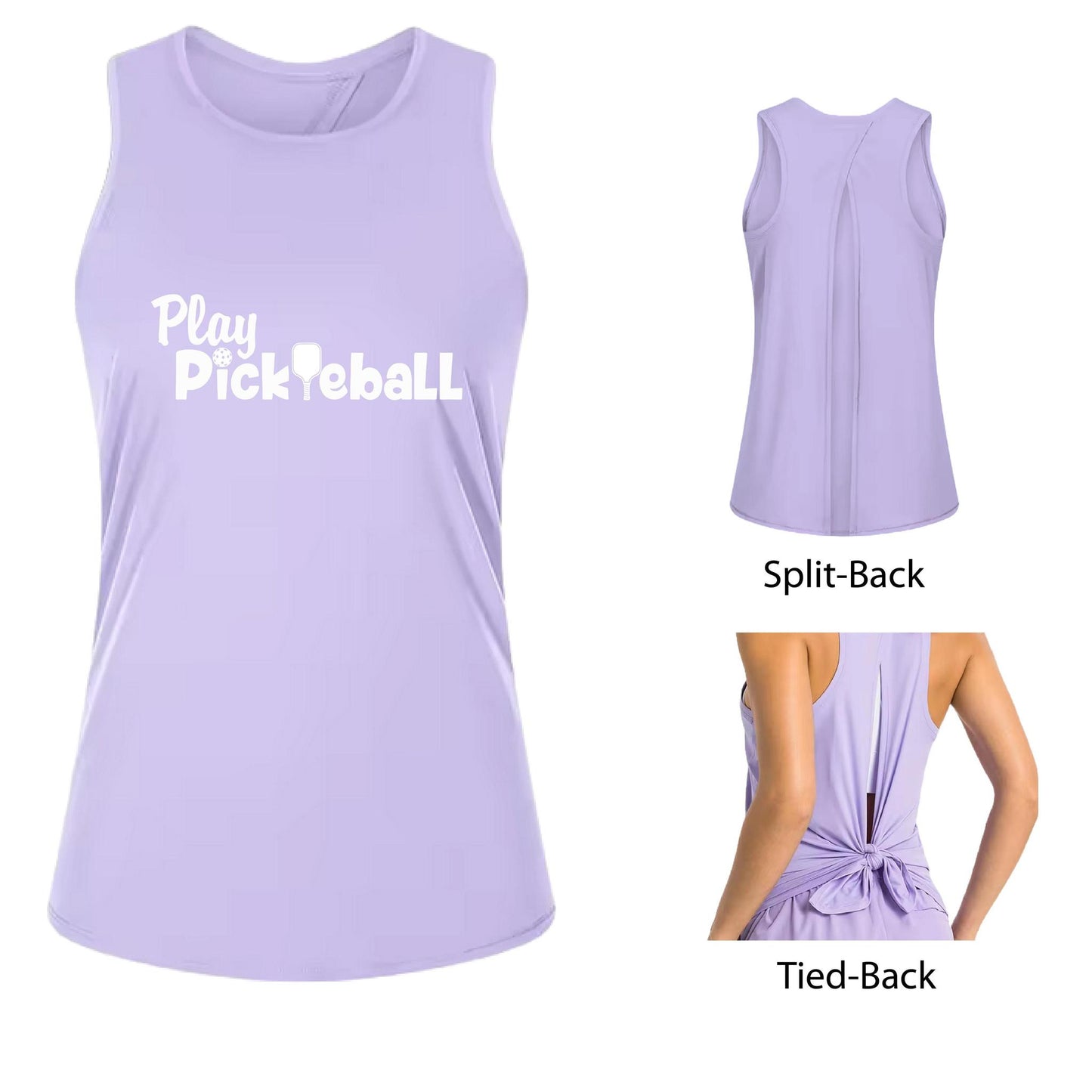 Play Pickleball | Women's Split Back or Tied Back Pickleball Tank | 80/20 Nylon Spandex Mix