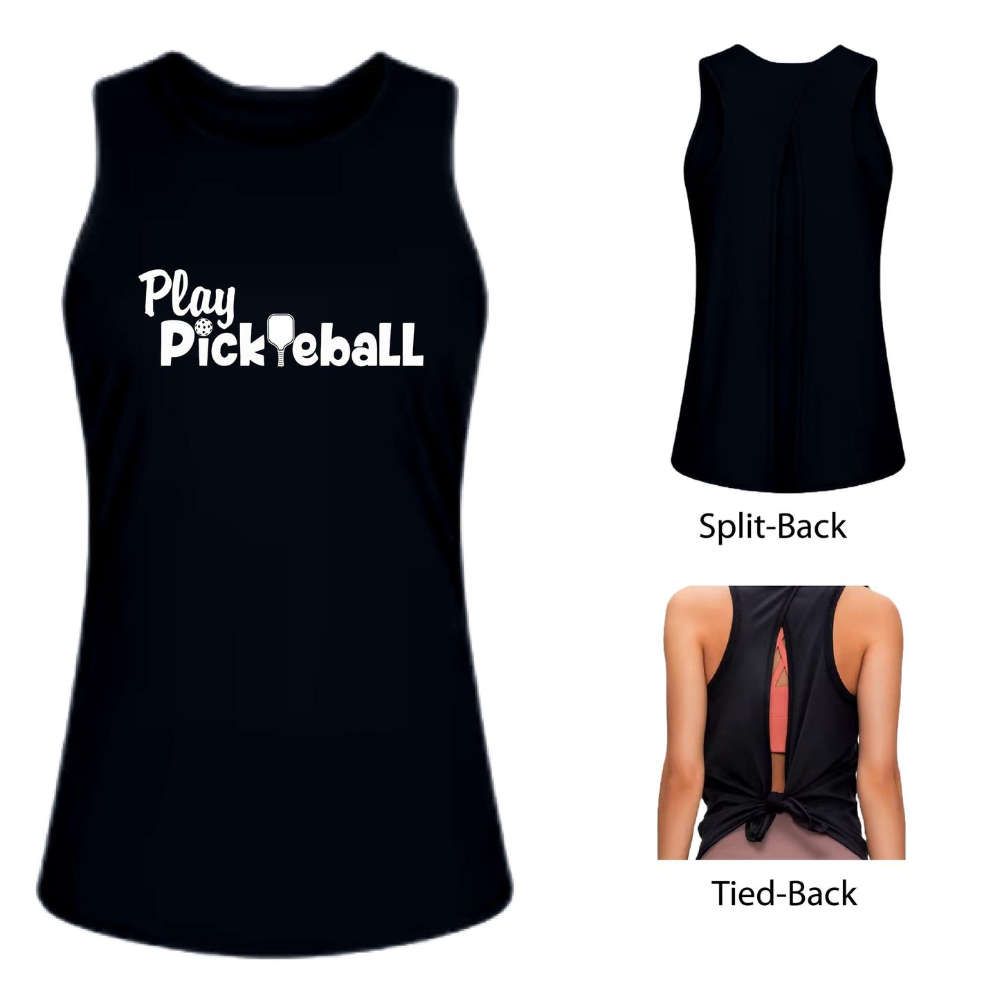 Play Pickleball | Women's Split Back or Tied Back Pickleball Tank | 80/20 Nylon Spandex Mix