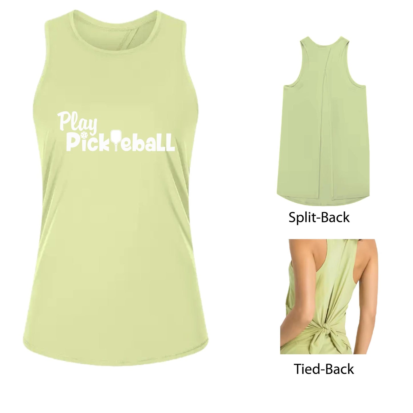 Play Pickleball | Women's Split Back or Tied Back Pickleball Tank | 80/20 Nylon Spandex Mix