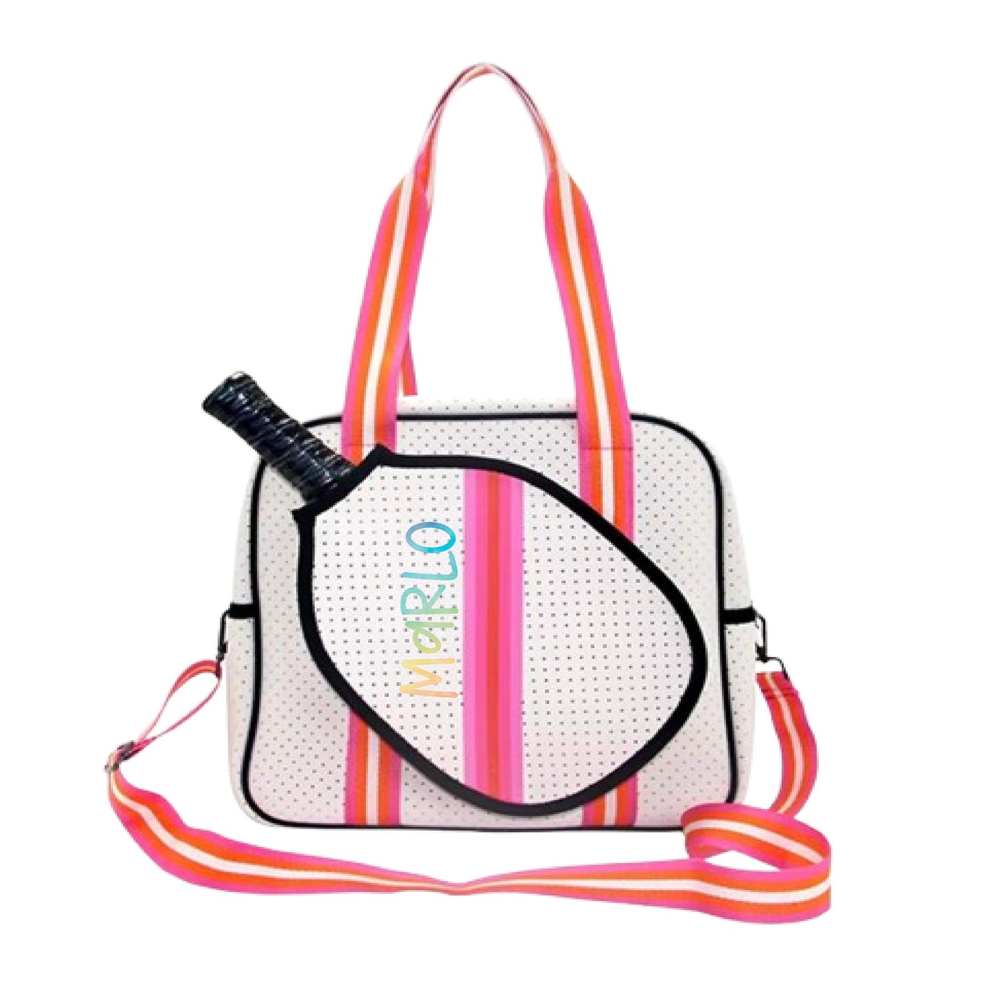 "Posh Perfect" White and Pink Pickleball Bag (Free Customization) | Pickleball Sports Bag | Medium Size Court Bag