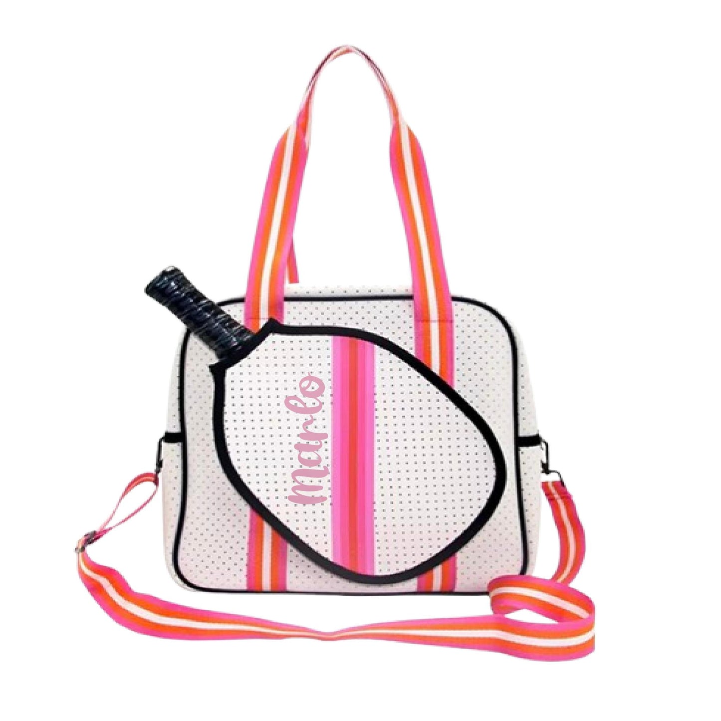 "Posh Perfect" White and Pink Pickleball Bag (Free Customization) | Pickleball Sports Bag | Medium Size Court Bag