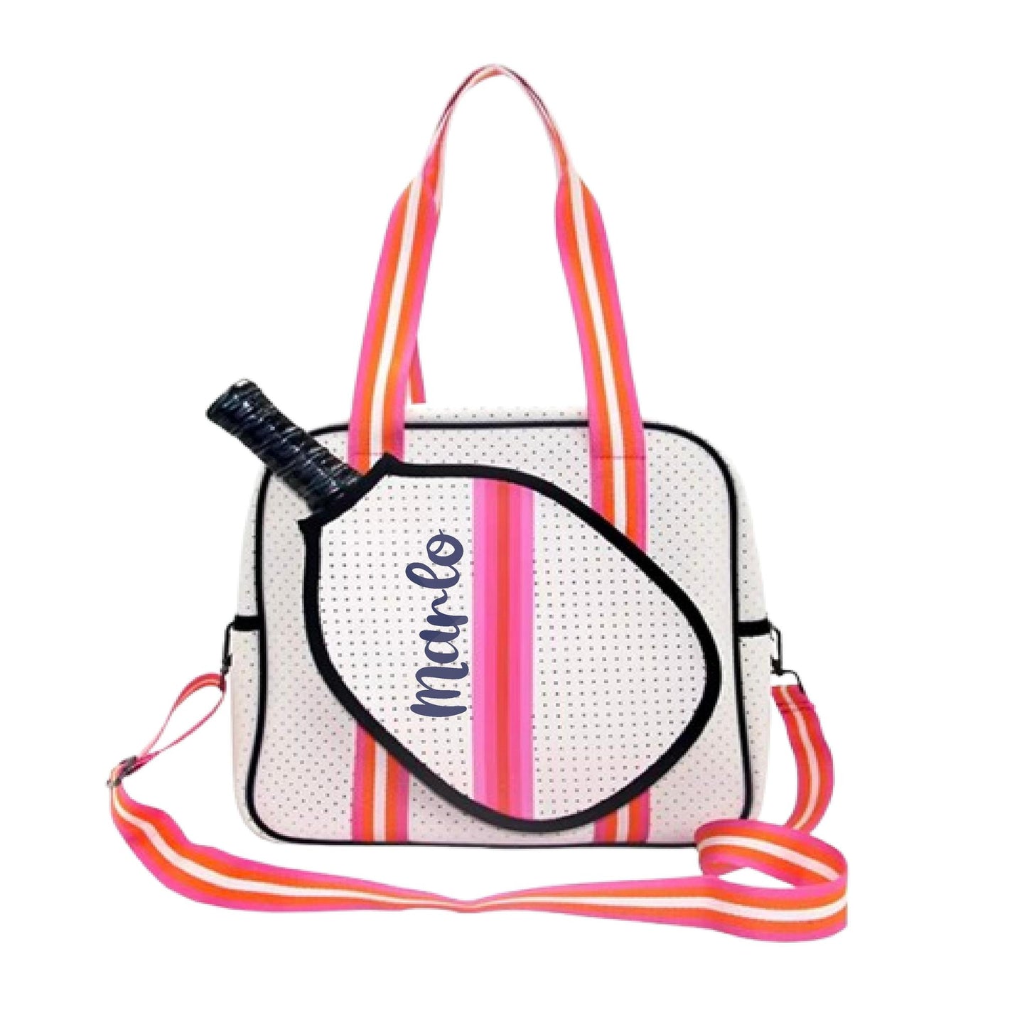 "Posh Perfect" White and Pink Pickleball Bag (Free Customization) | Pickleball Sports Bag | Medium Size Court Bag