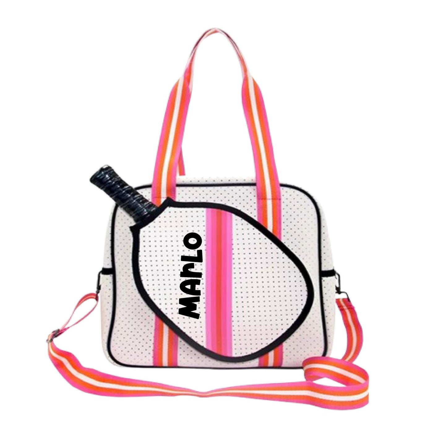 "Posh Perfect" White and Pink Pickleball Bag (Free Customization) | Pickleball Sports Bag | Medium Size Court Bag