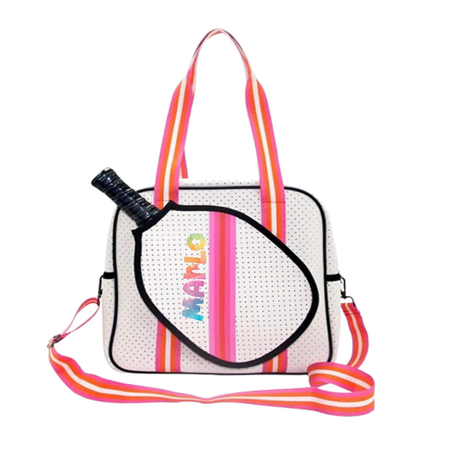 "Posh Perfect" White and Pink Pickleball Bag (Free Customization) | Pickleball Sports Bag | Medium Size Court Bag