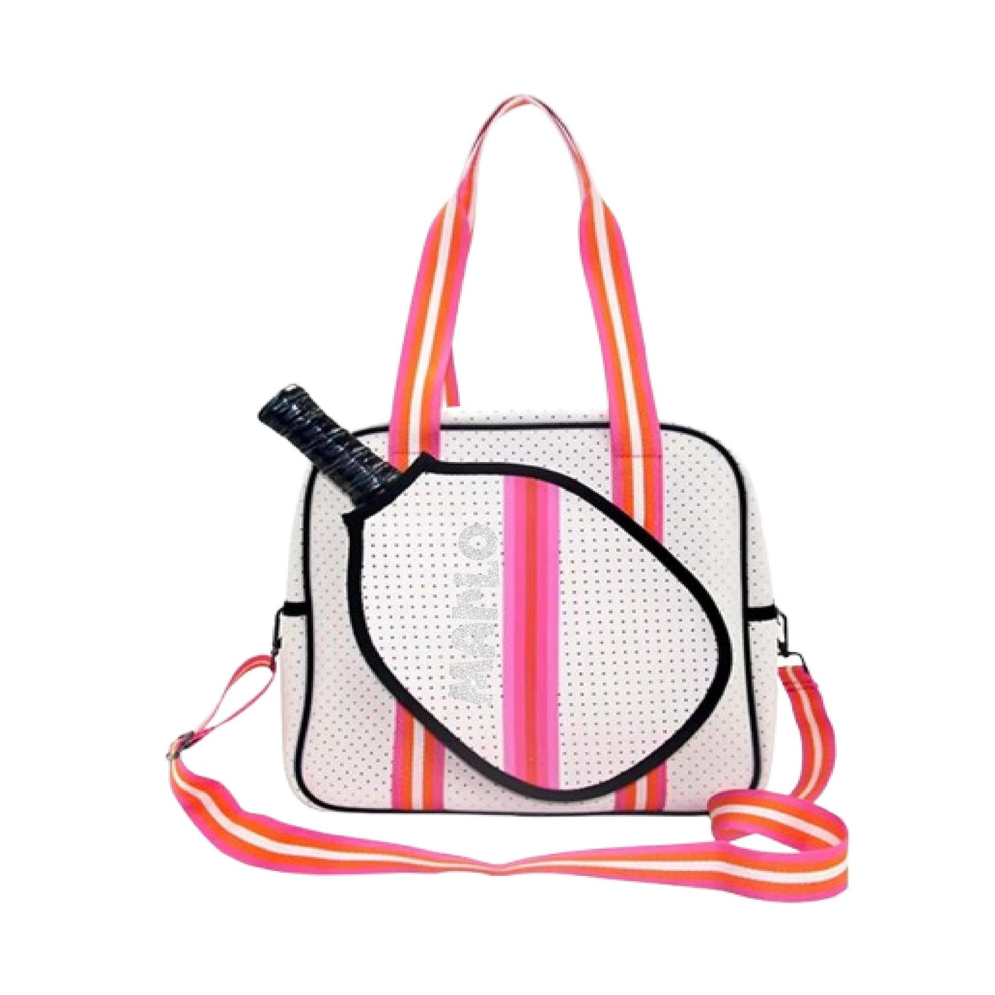 "Posh Perfect" White and Pink Pickleball Bag (Free Customization) | Pickleball Sports Bag | Medium Size Court Bag